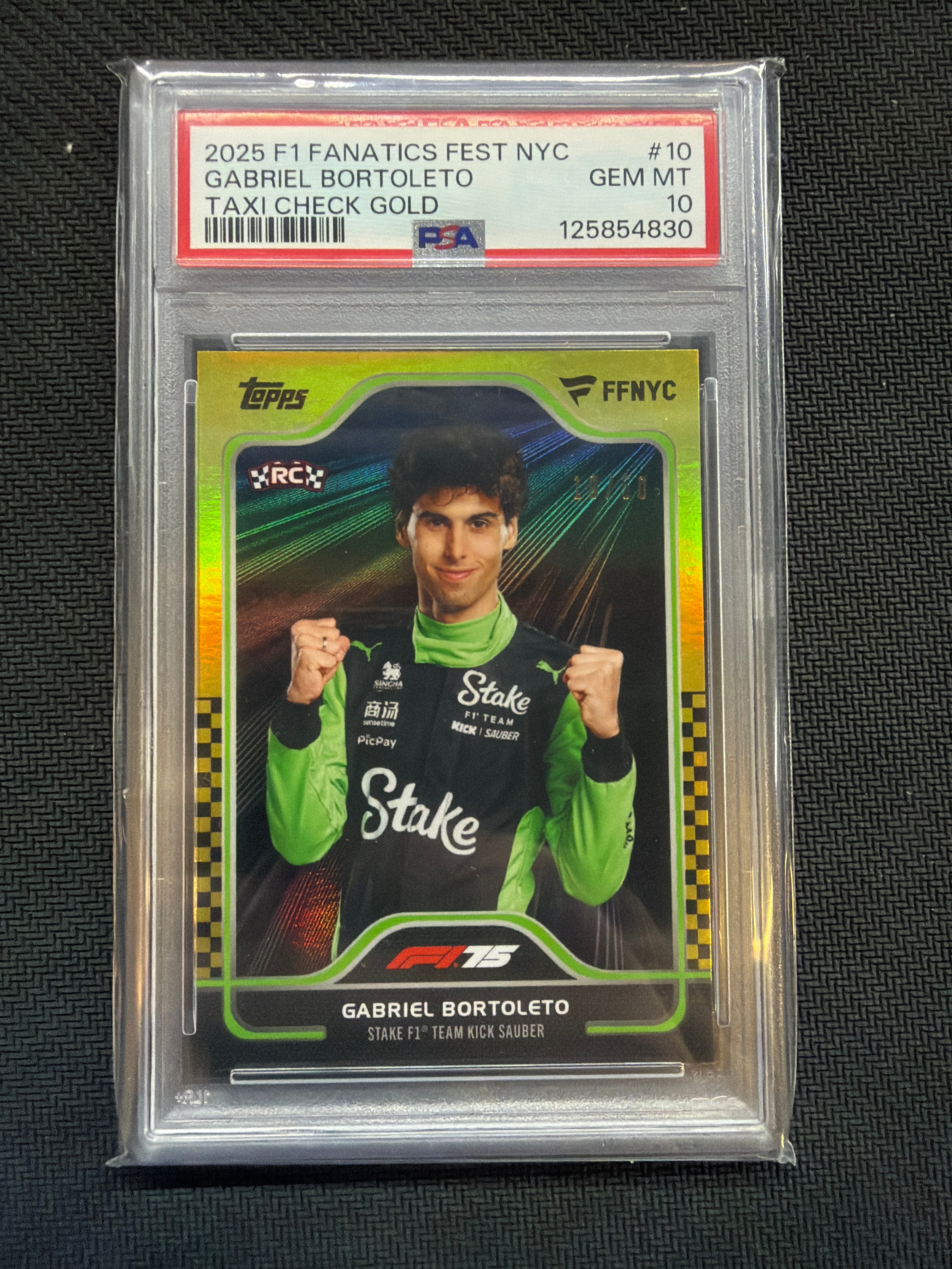 2025 Topps F1 Fanatics Fest Gabriel Bortoleto Taxi Gold /50 PSA 10 Rookie