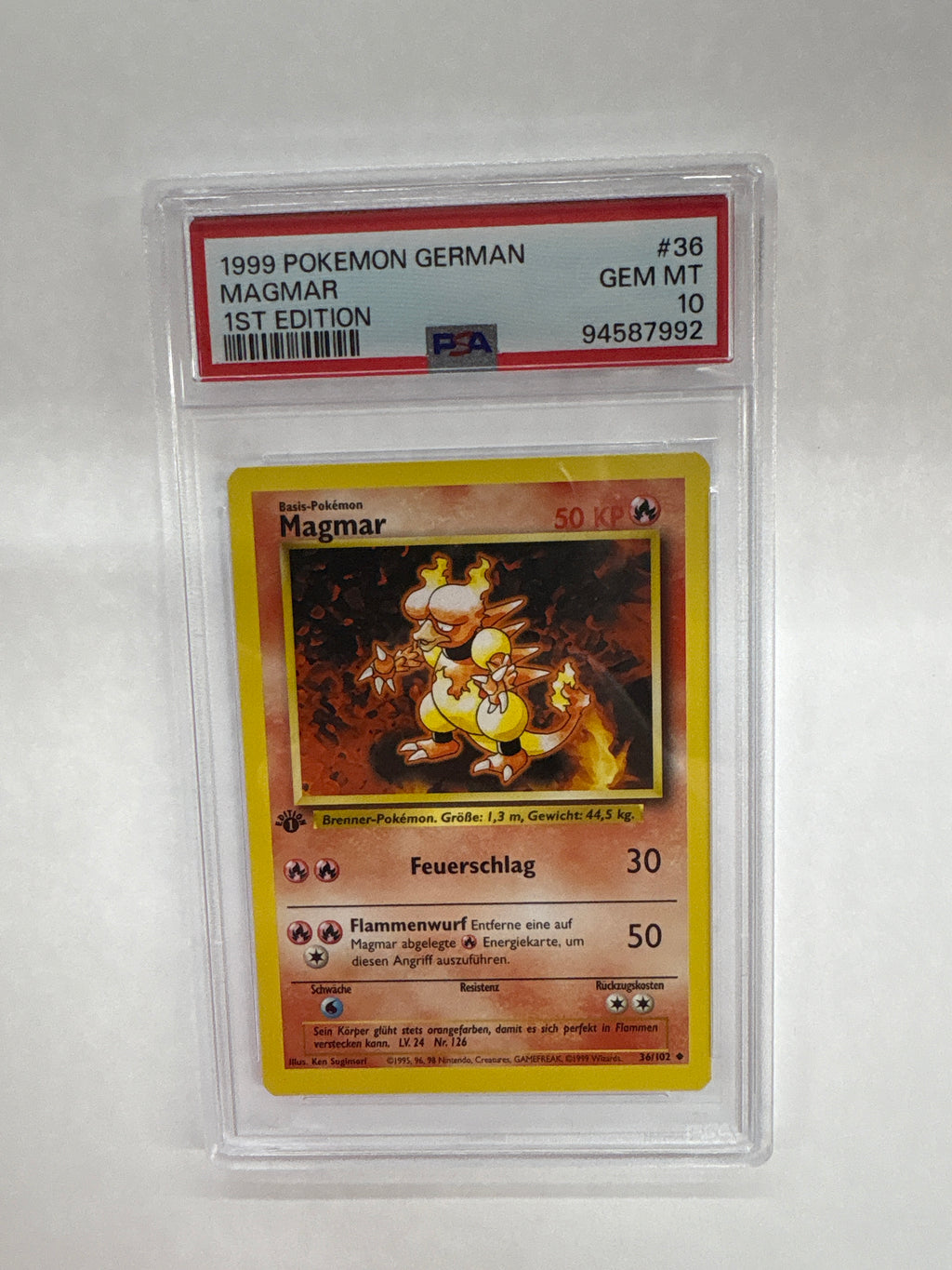 1999 German Pokemon 1st Edition Magmar 36 PSA 10