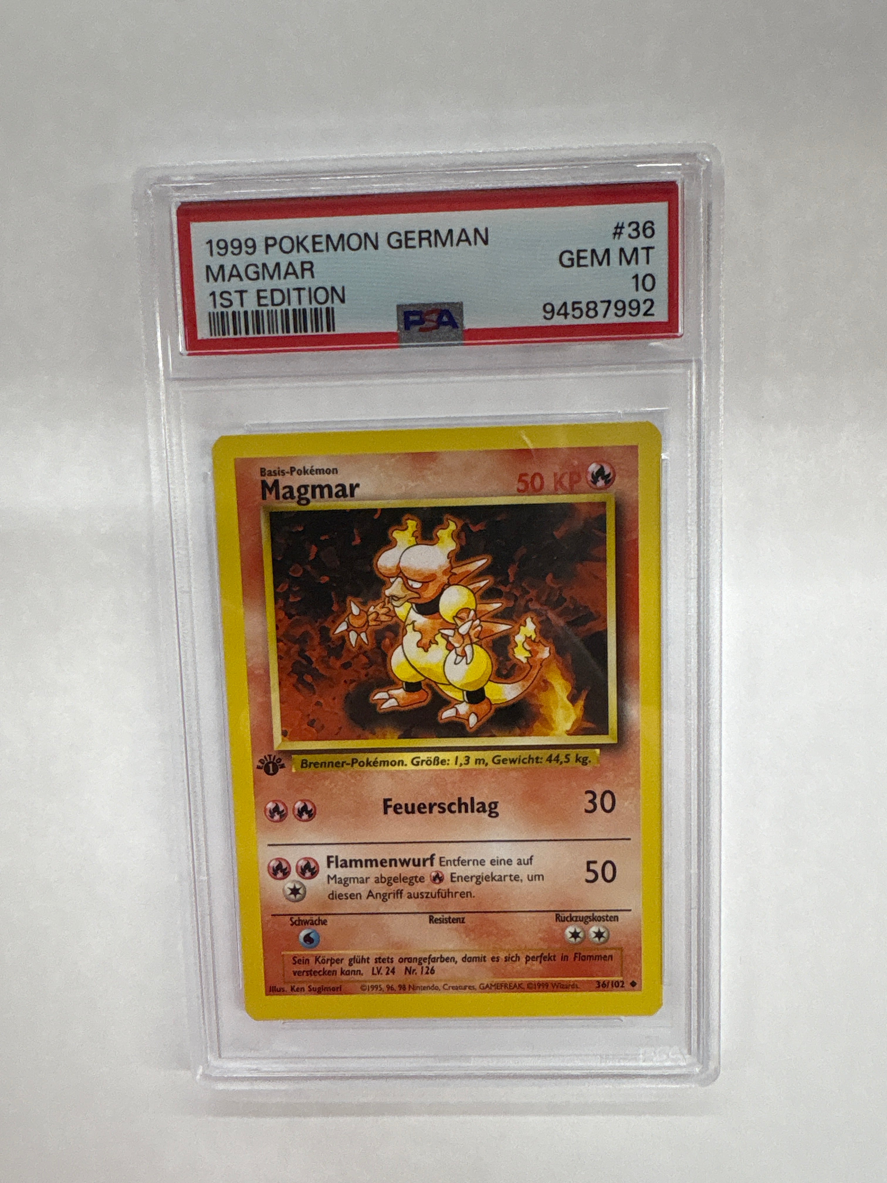 1999 German Pokemon 1st Edition Magmar 36 PSA 10