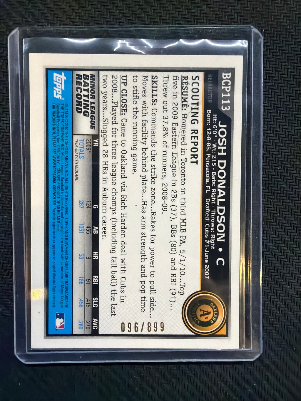 2010 Bowman Chrome Josh Donaldson Rookie 1st Purple /899 Auburn