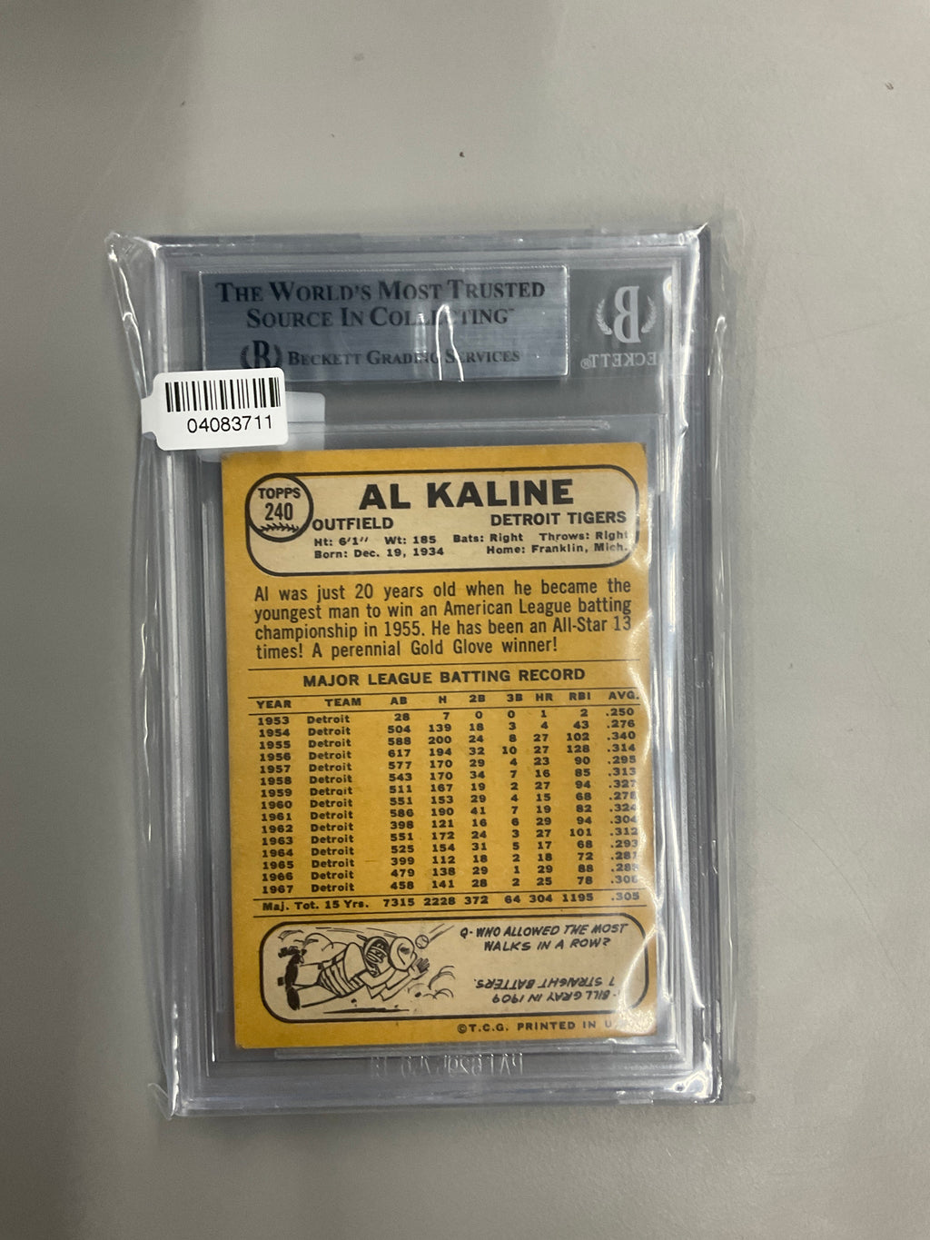 1968 Topps #240 Al Kaline BGS 4