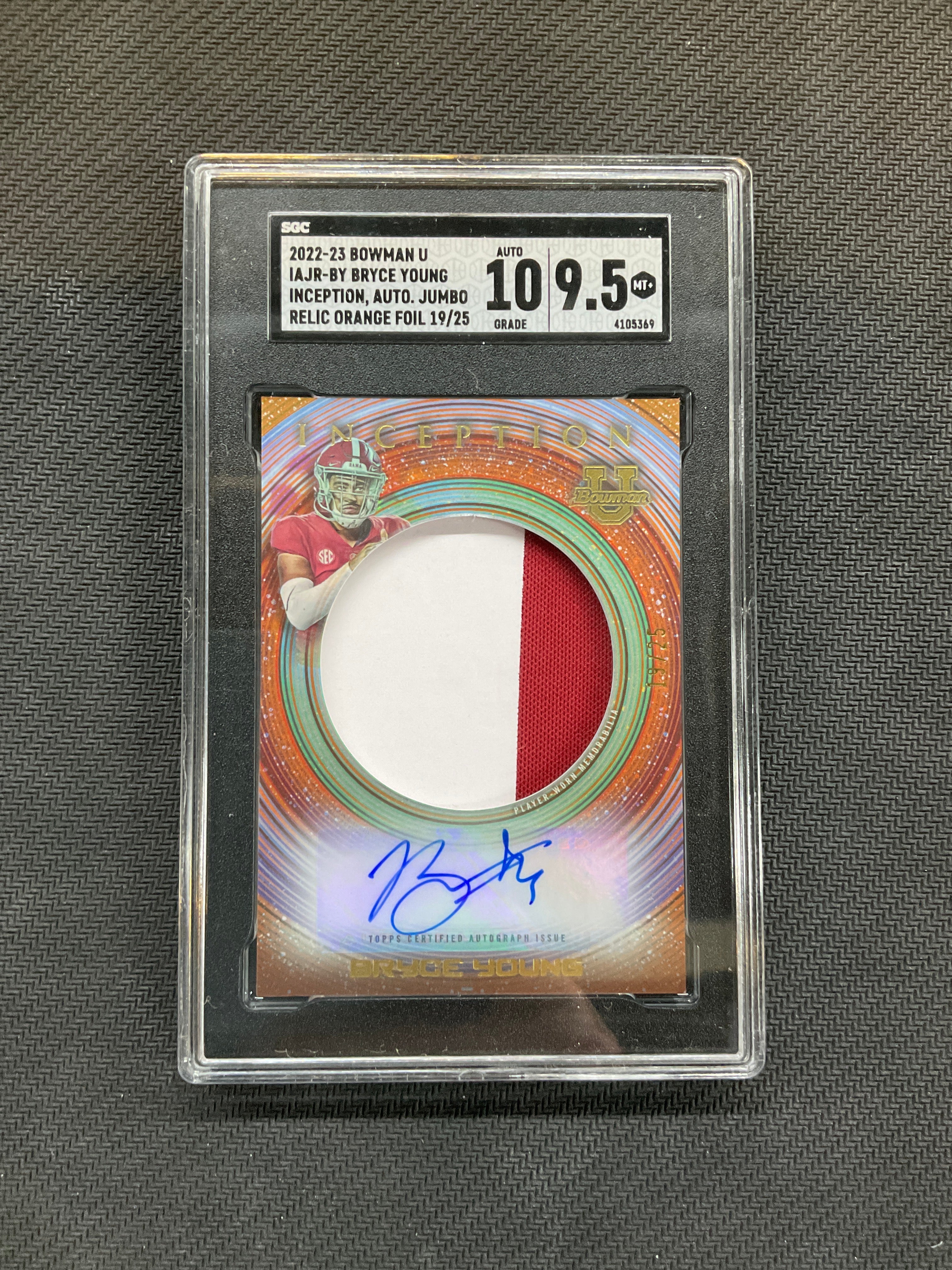 2022-23 Bowman Inception Bryce Young Patch Auto Orange /25 SGC 9.5 10 Alabama