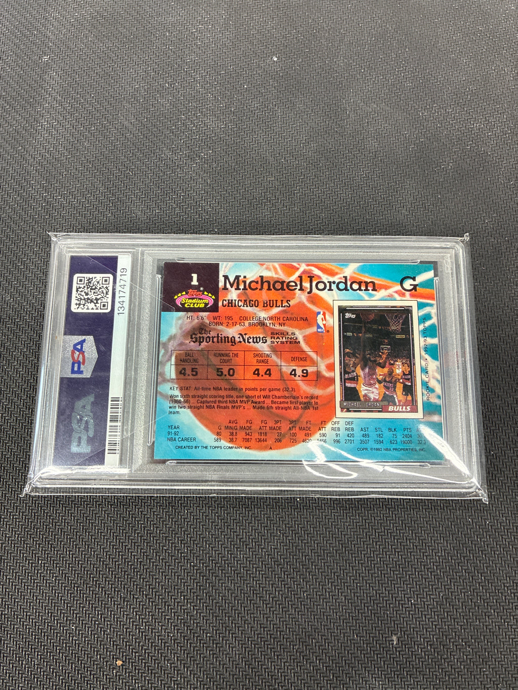 1992 Topps Stadium Club Michael Jordan PSA 8 Bulls