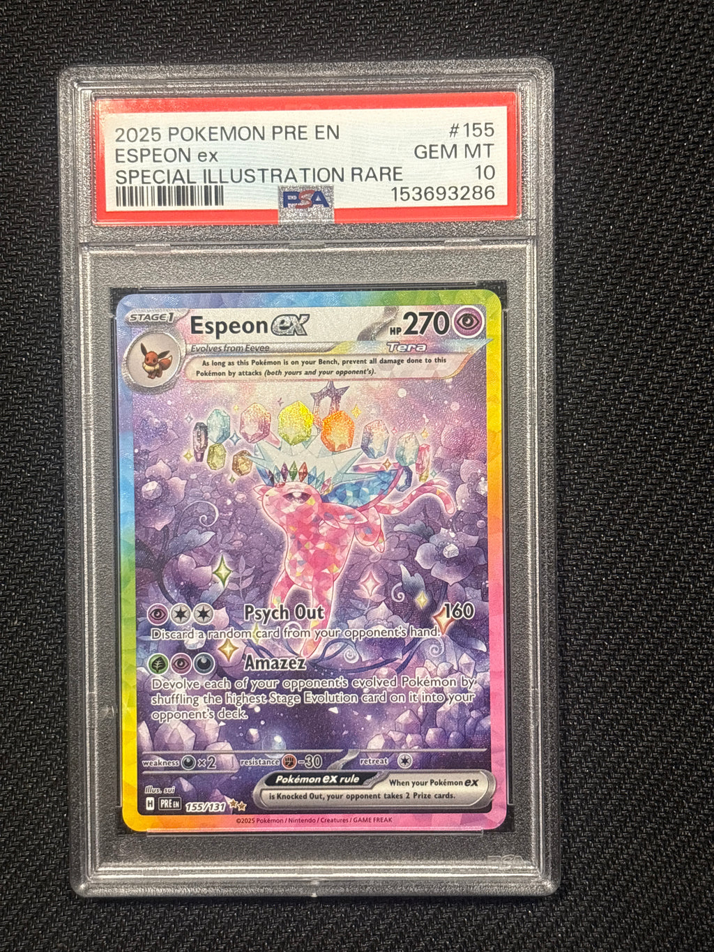 2025 Pokemon Prismatic Evolutions Espeon ex 155 PSA 10