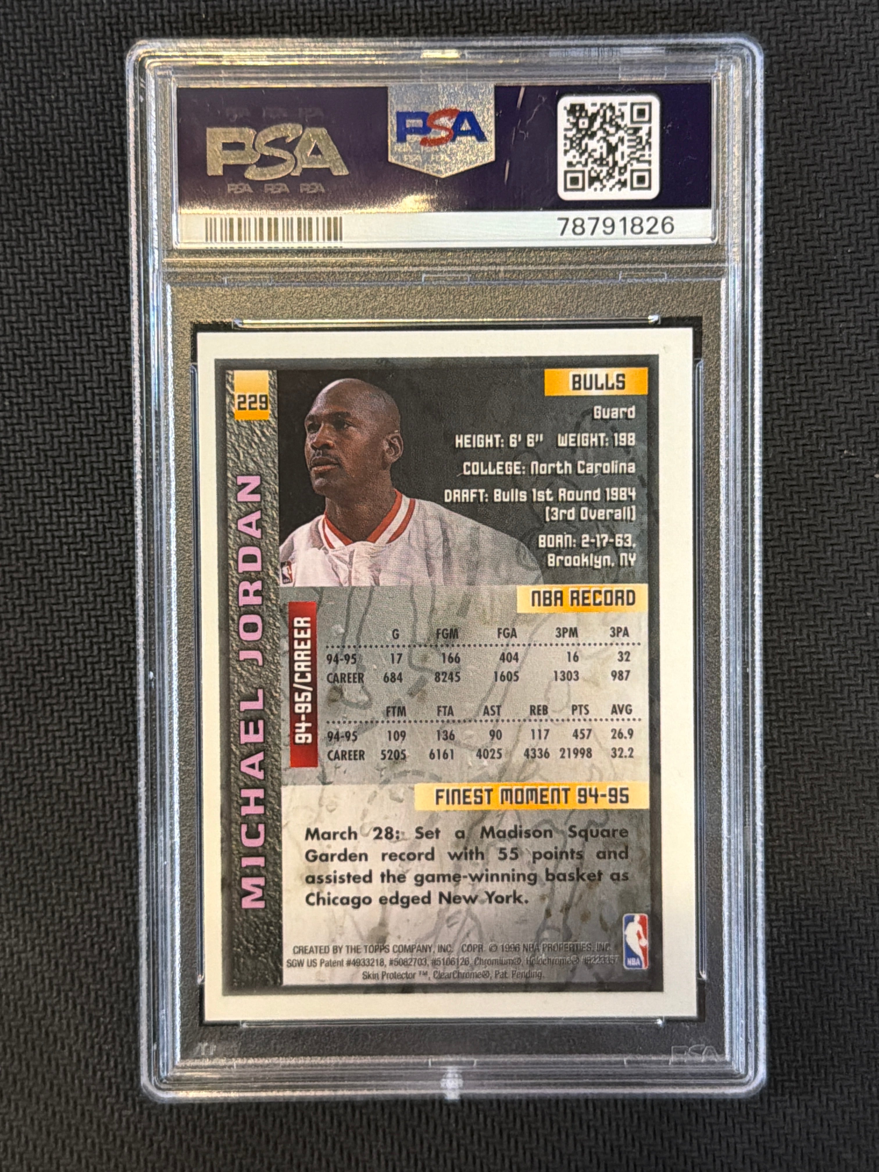 1995 Finest Michael Jordan W/Coating PSA 8 Bulls