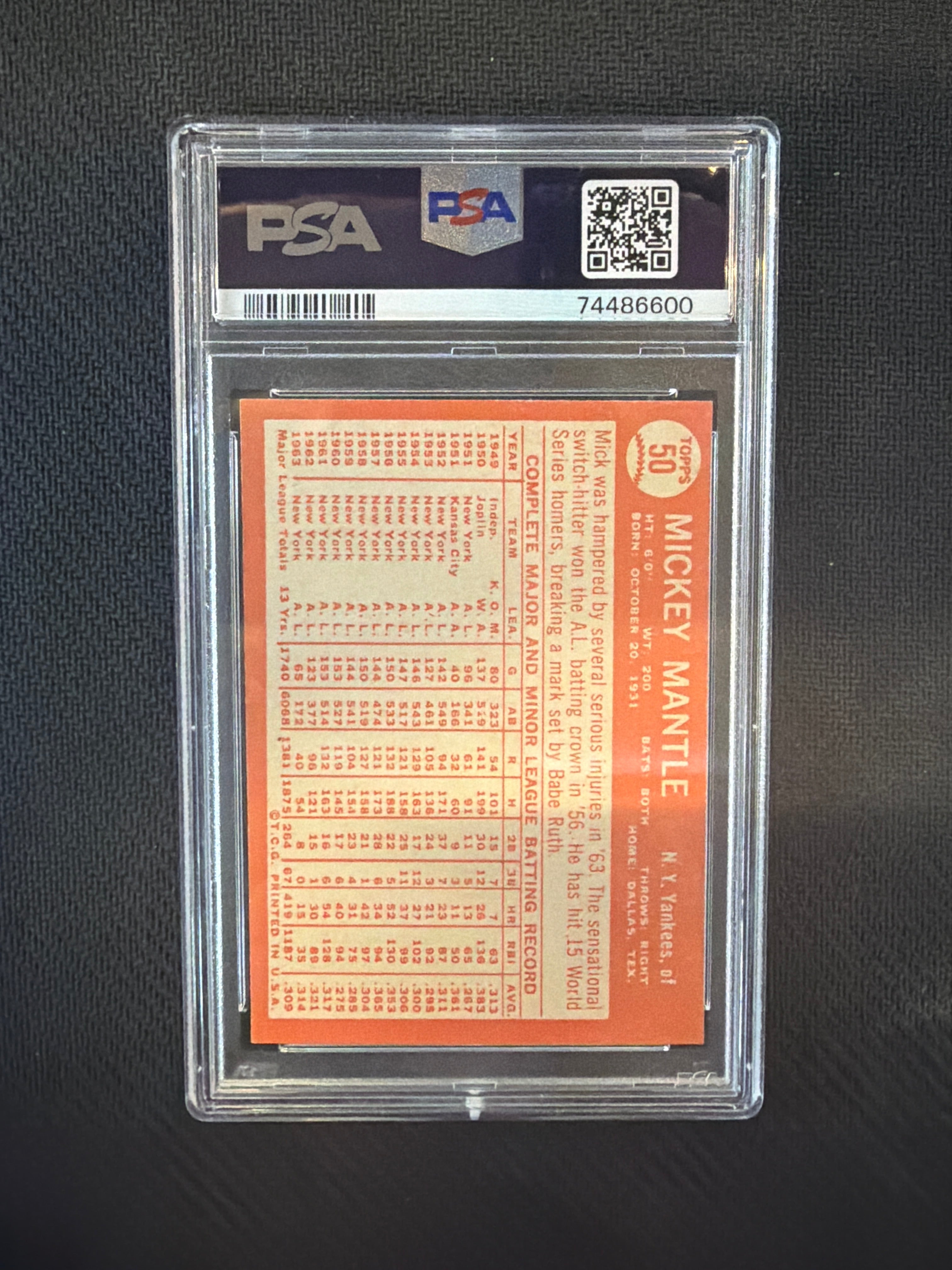 1964 Topps Mickey Mantle #50 PSA 8 Yankees
