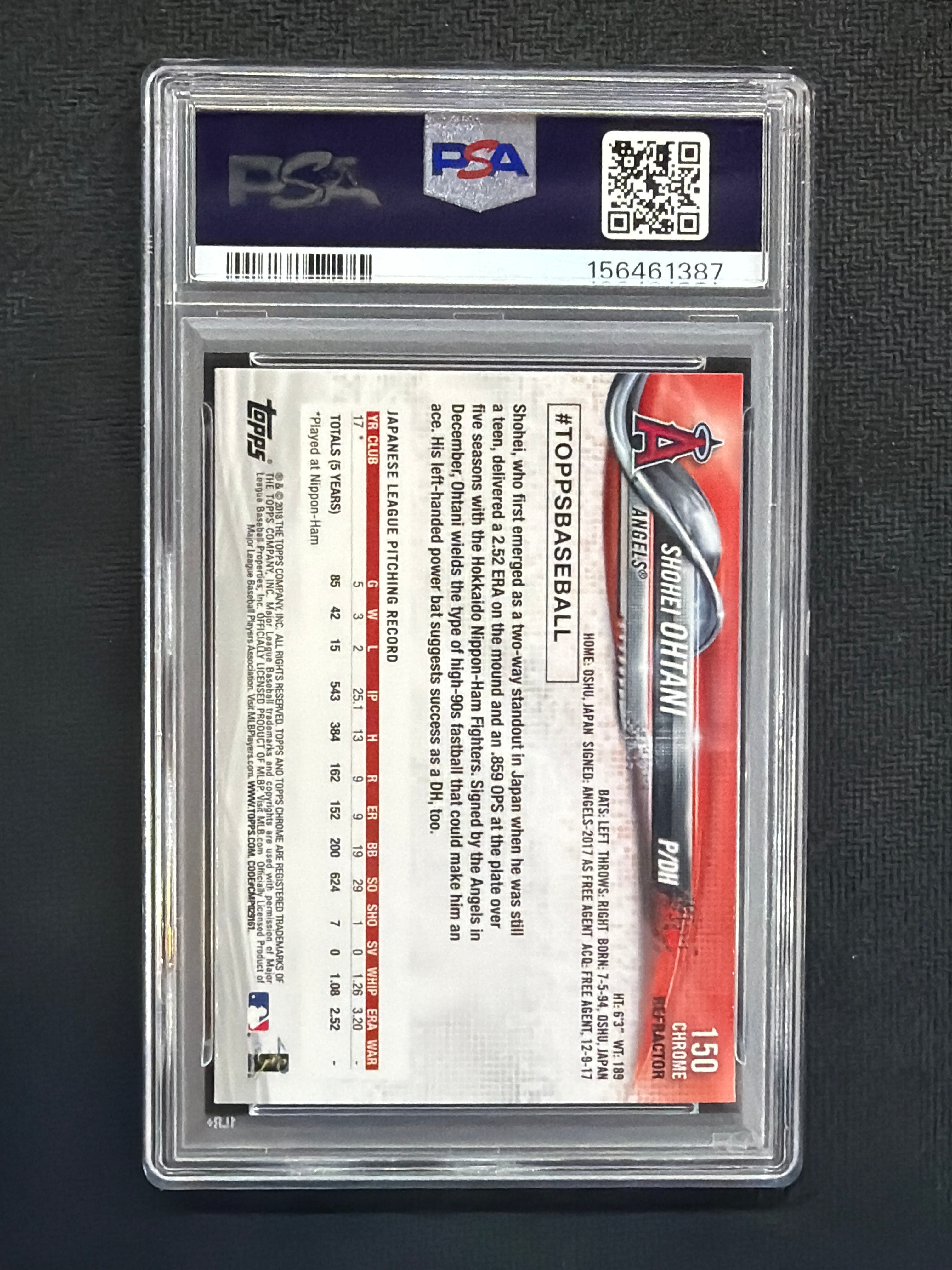 2018 Topps Chrome Shohei Ohtani #150 Pitching Refractor Rookie PSA 9 387