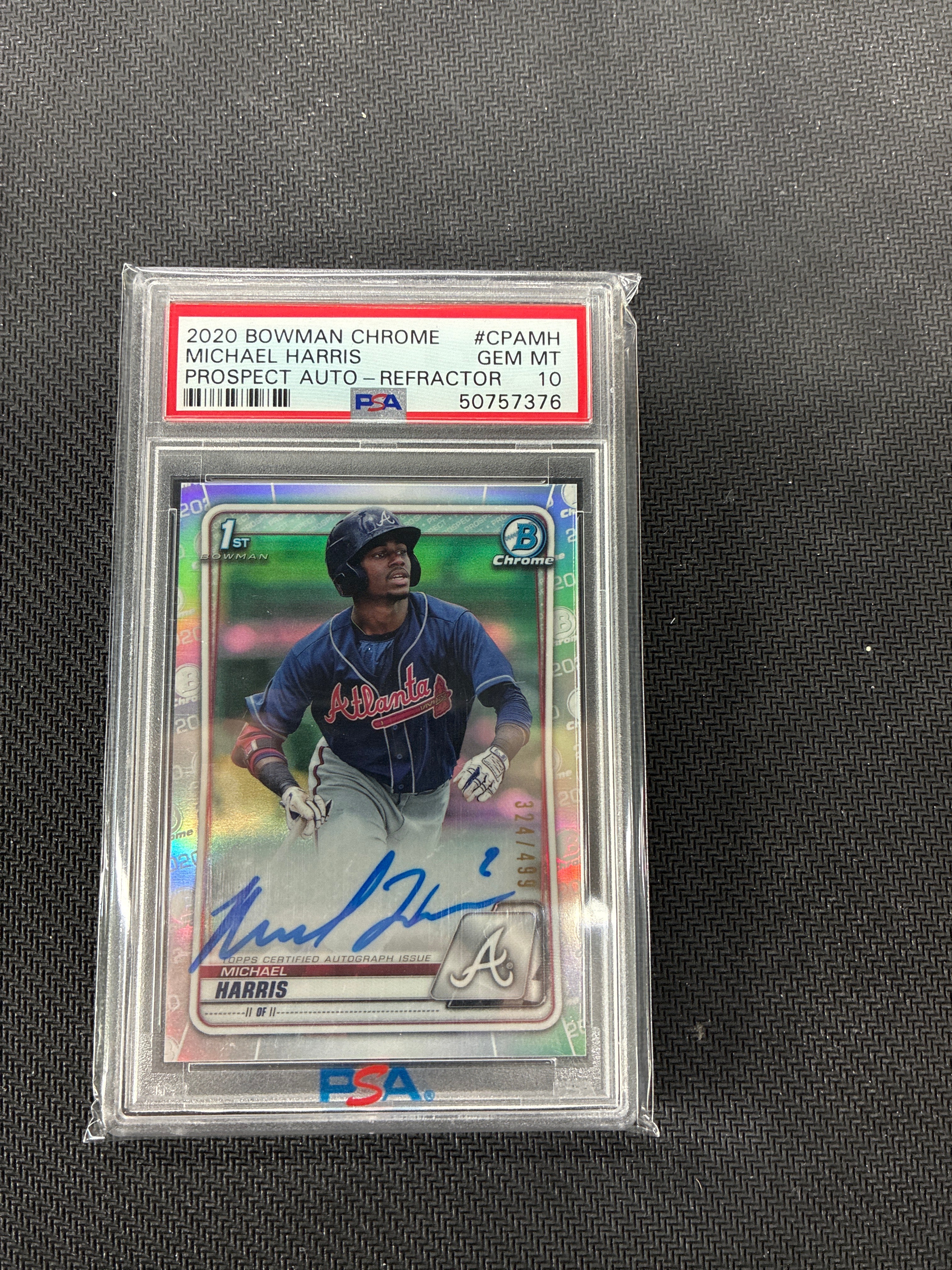 2020 Bowman Chrome Michael Harris 1st Bowman Refractor Auto /499 PSA 10 Braves
