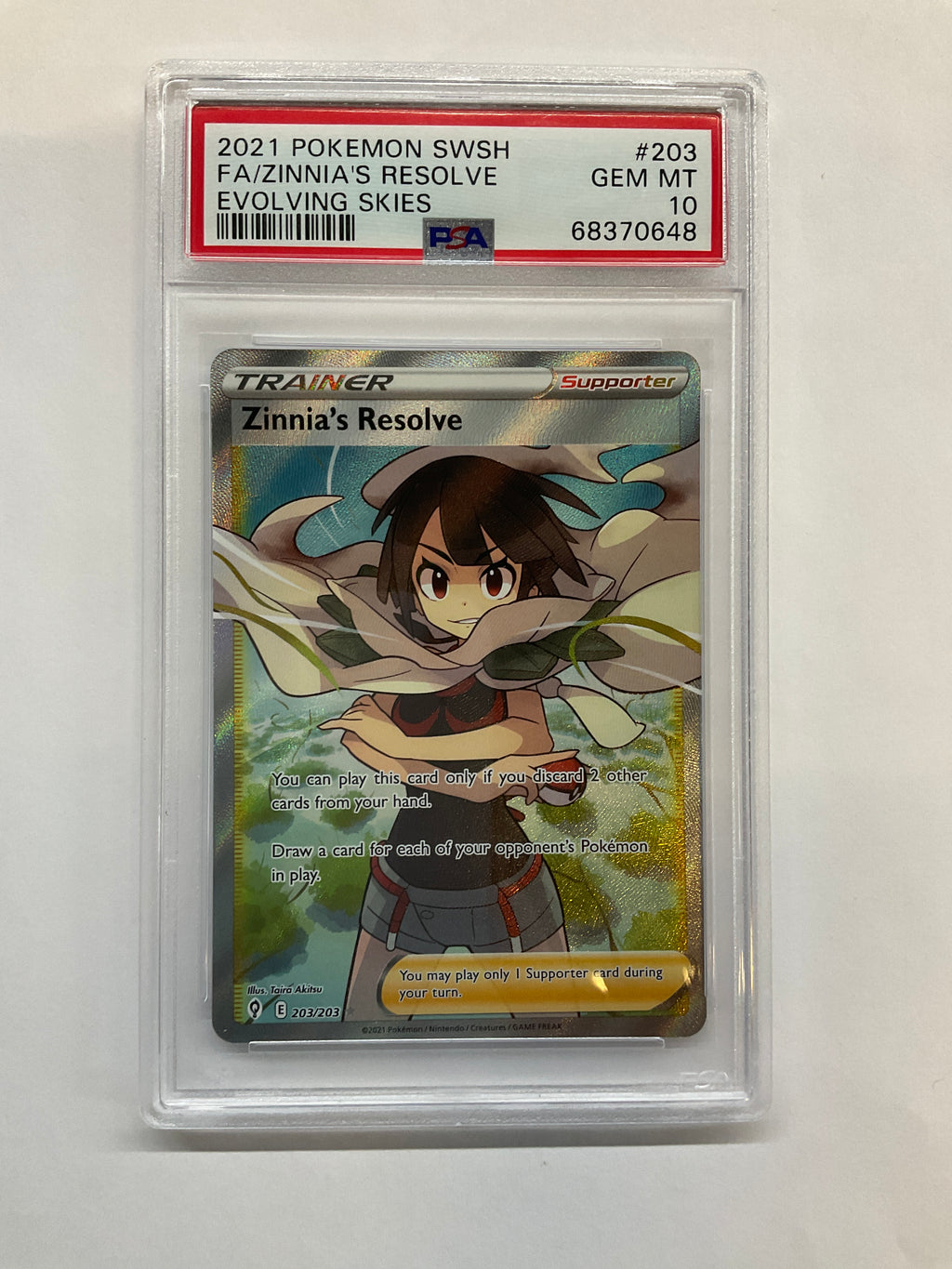 2021 Pokemon SWSH Zinnia's Resolve #203 PSA 10 Evolving Skies