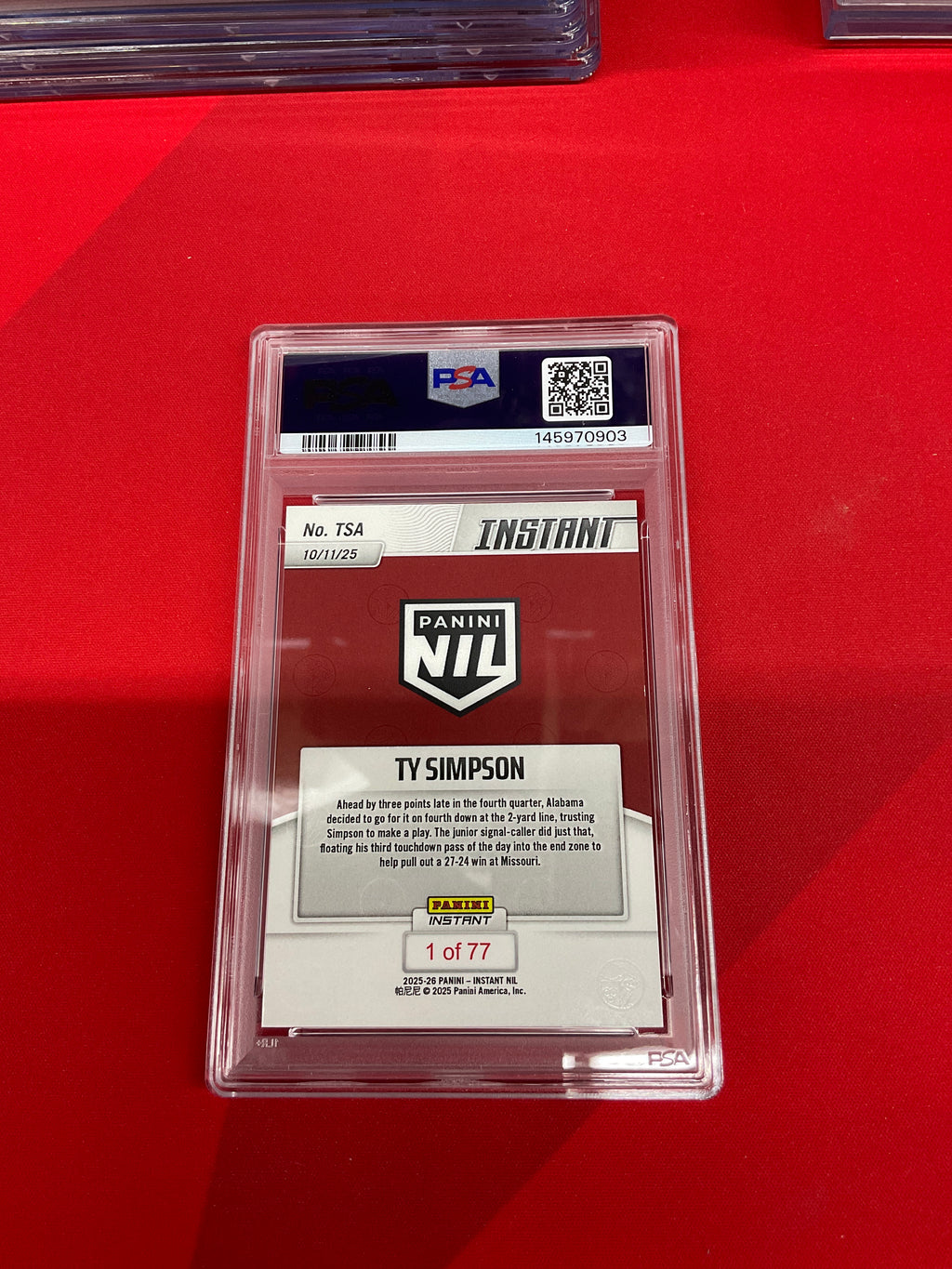 2025 Panini Instant NIL Ty Simpson Rookie PSA 10 Alabama 903