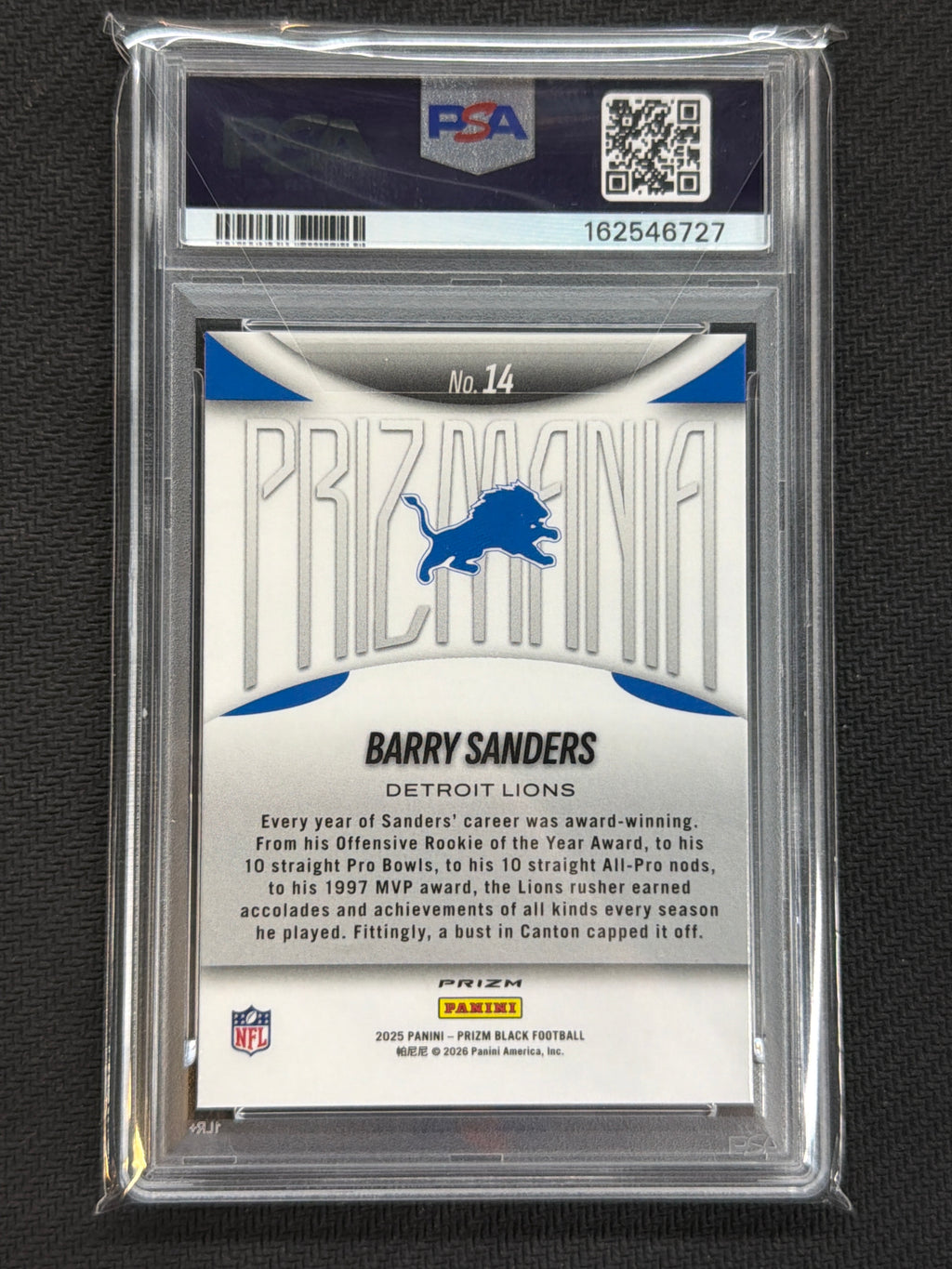 2025 Prizm Black Barry Sanders Prizmania #14 PSA 9 727