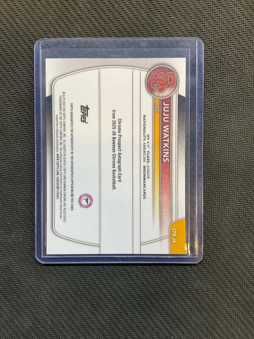 2025 Bowman U Chrome Sapphire JuJu Watkins Rookie Gold Auto /50 USC