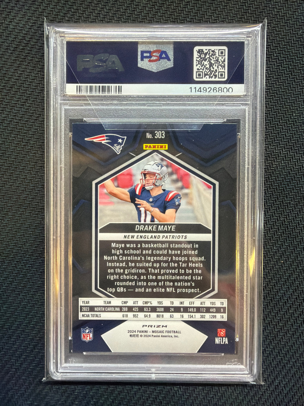 2024 Mosaic Drake Maye Rookie Camo Pink #303 Rookie PSA 9