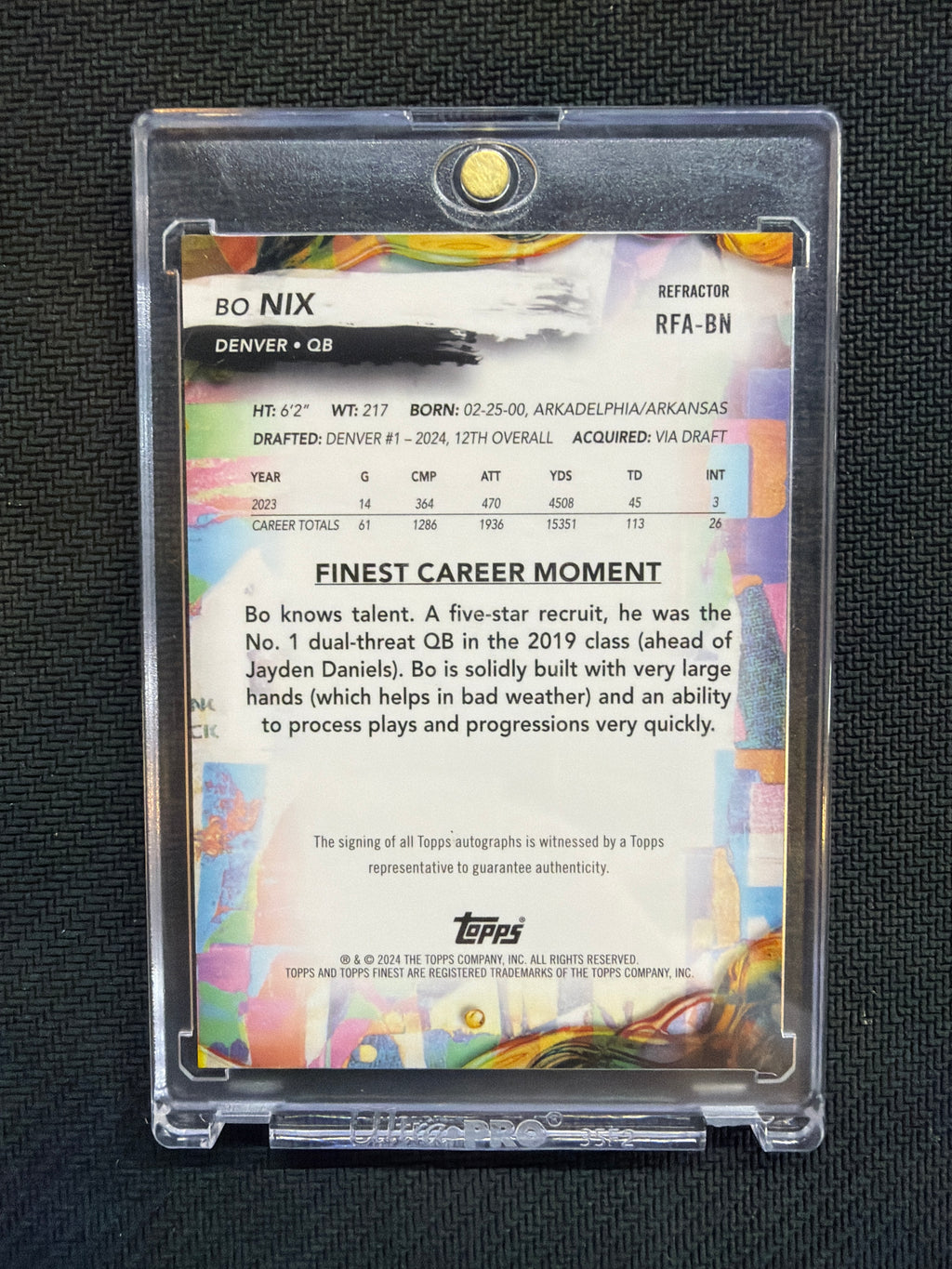 2024 Topps Finest Bo Nix Rookie Auto