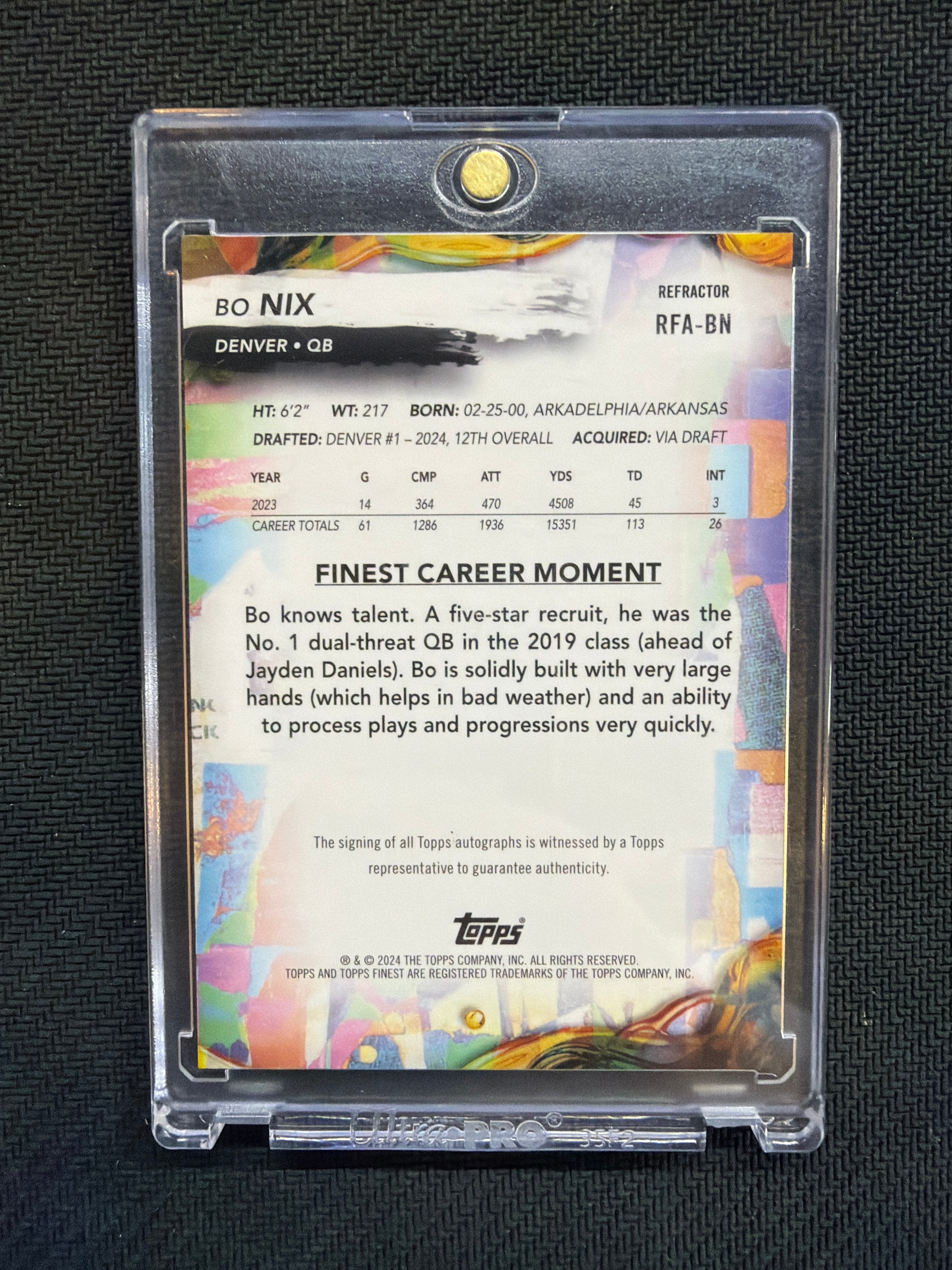 2024 Topps Finest Bo Nix Rookie Auto