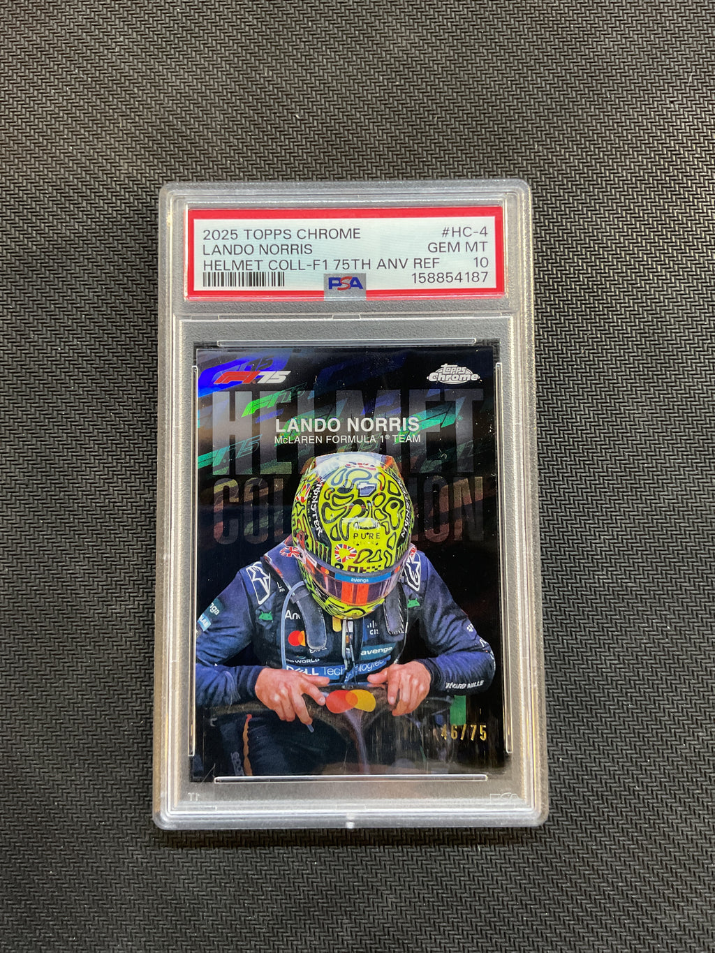 2025 Topps Chrome F1 Lando Norris Helmet Collection 75th Anniversary Refractor /75 PSA 10