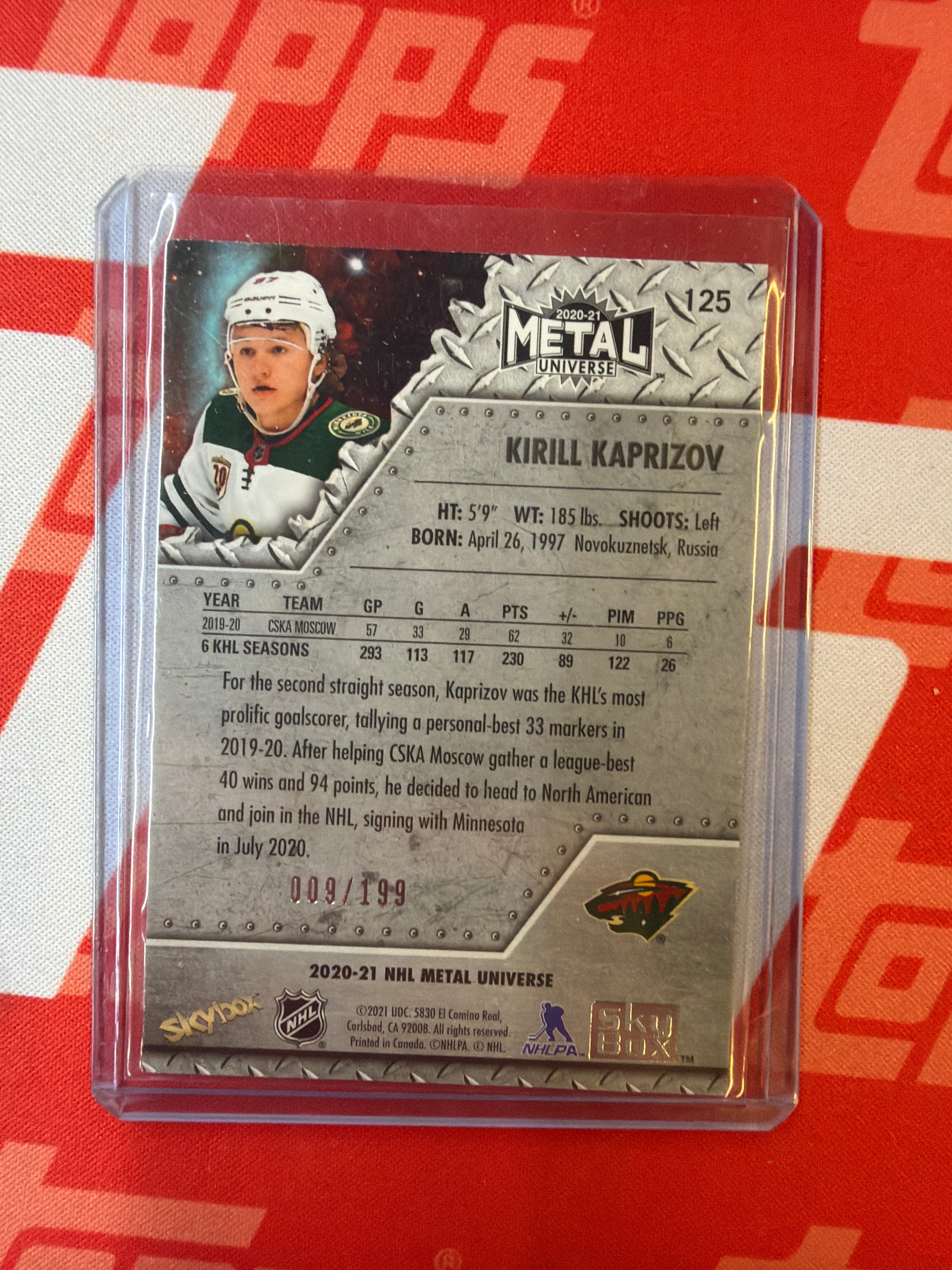 2020-21 Upper Deck Skybox Kirill Kaprizov Purple /199 Rookies