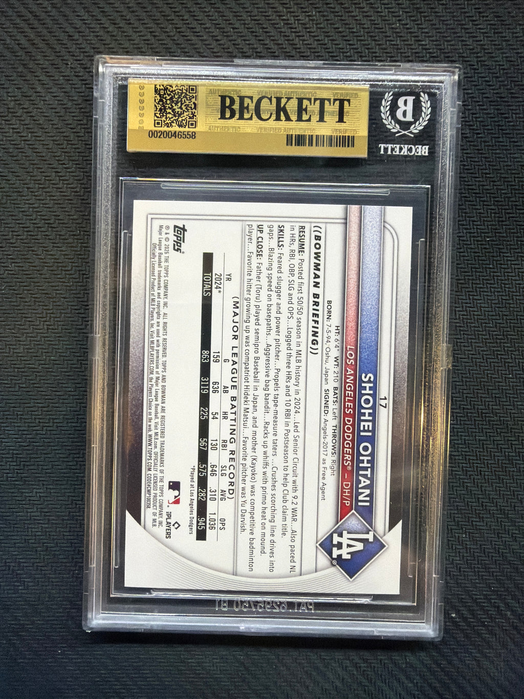 2025 Bowman Shohei Ohtani Paper BGS 9.5 Dodgers 558