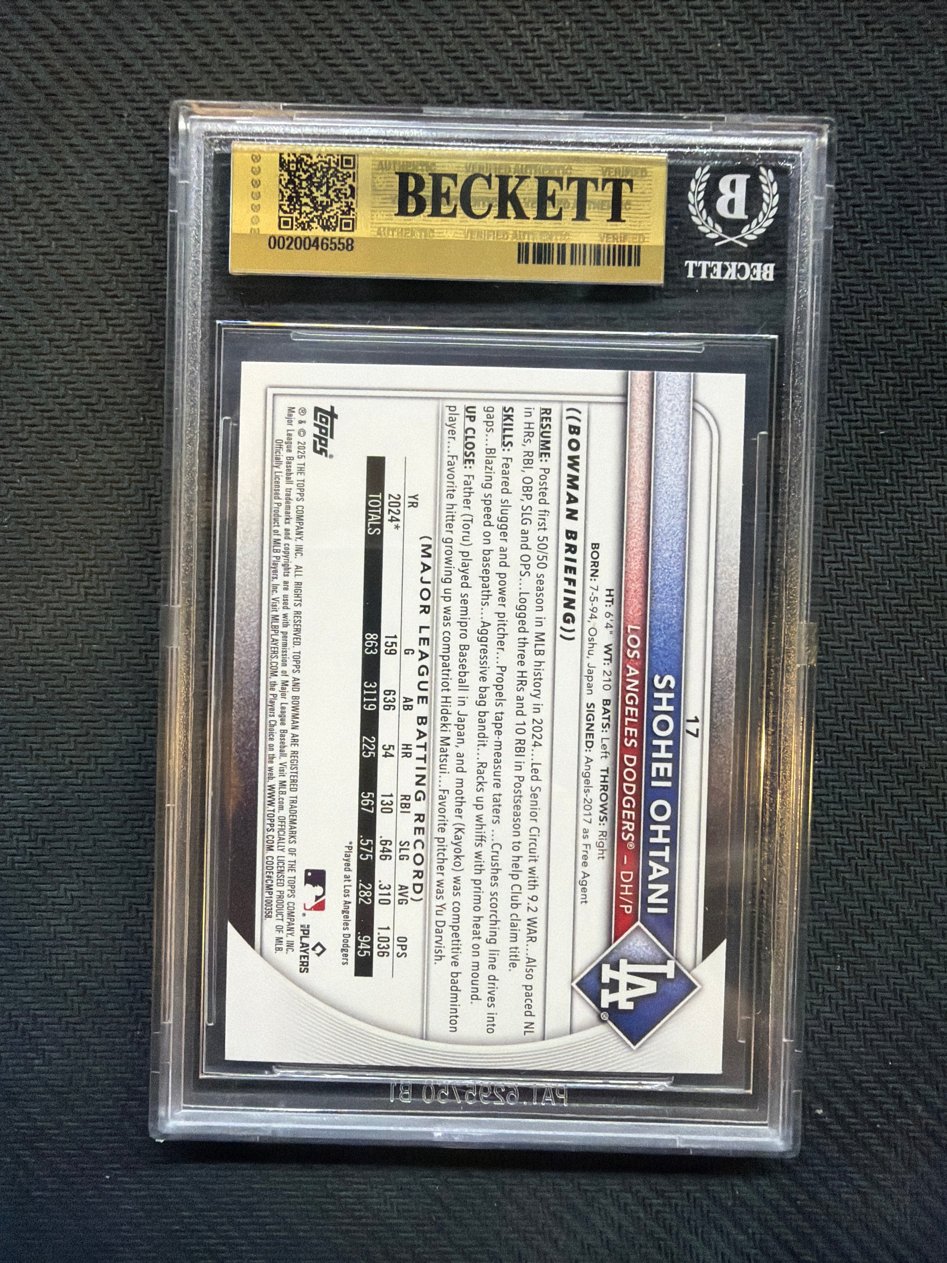 2025 Bowman Shohei Ohtani Paper BGS 9.5 Dodgers 558