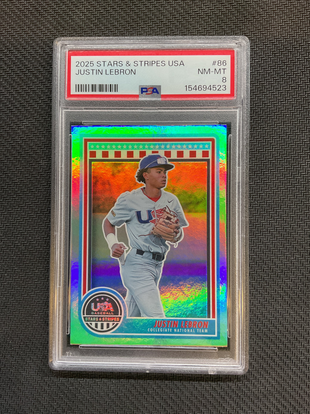 2025 Panini Stars & Stripes Justin LeBron Rookie PSA 8 523