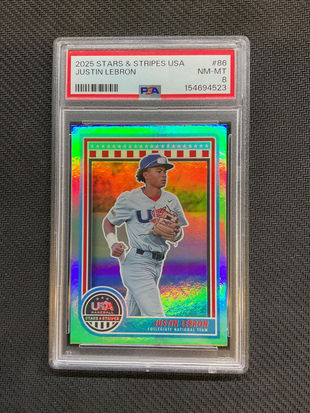 2025 Panini Stars & Stripes Justin LeBron Rookie PSA 8 523