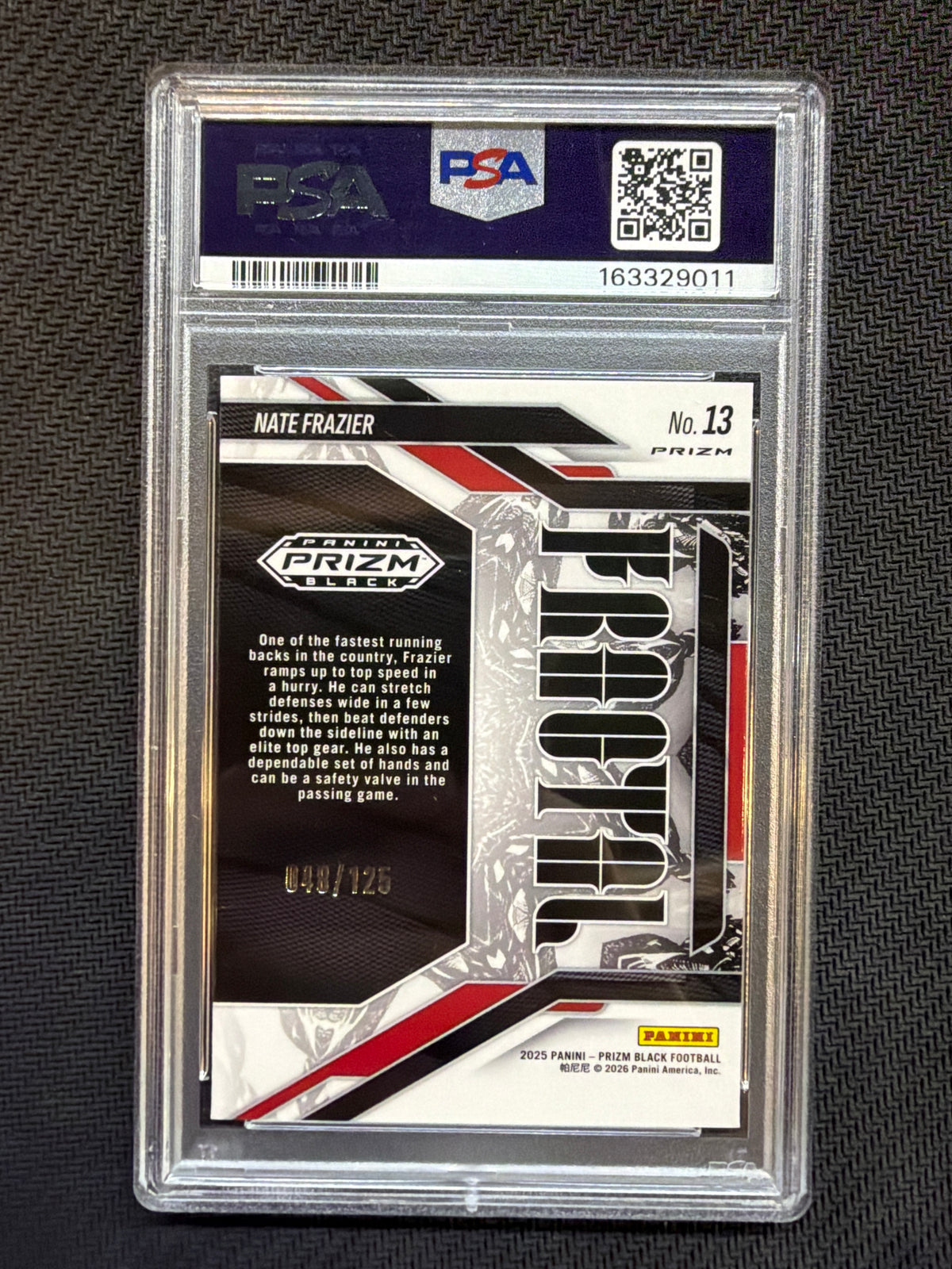 2025 Prizm Black Nate Frazier Fractal Blue Ice /125 #13 PSA 9 Georgia
