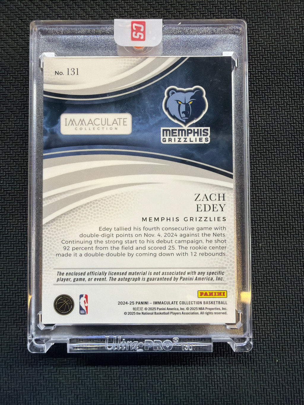 2024-25 Panini Immcaulate Zach Edey Rookie Patch Auto /99