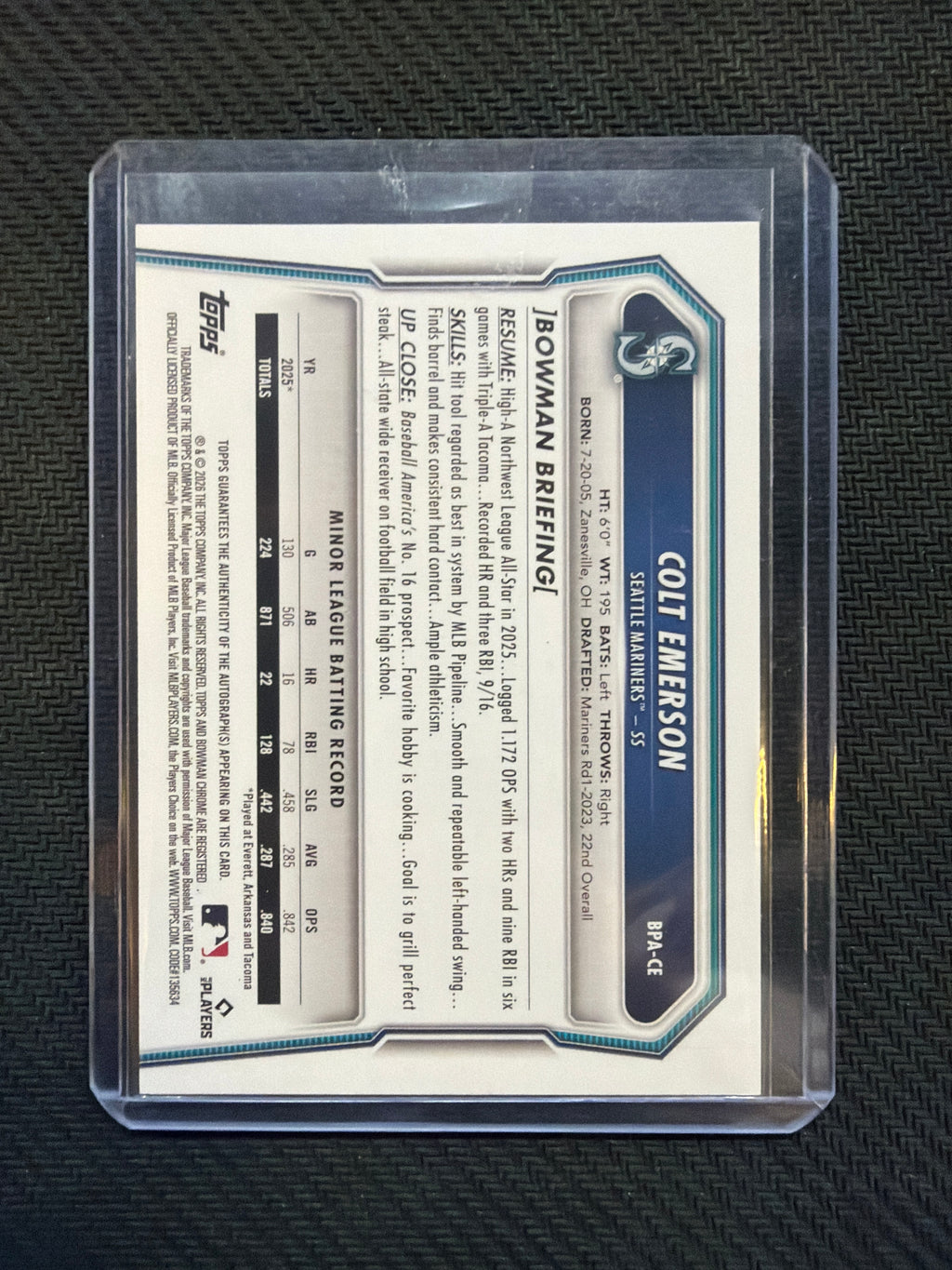 2026 Bowman Colt Emerson Gold Auto /50 Paper