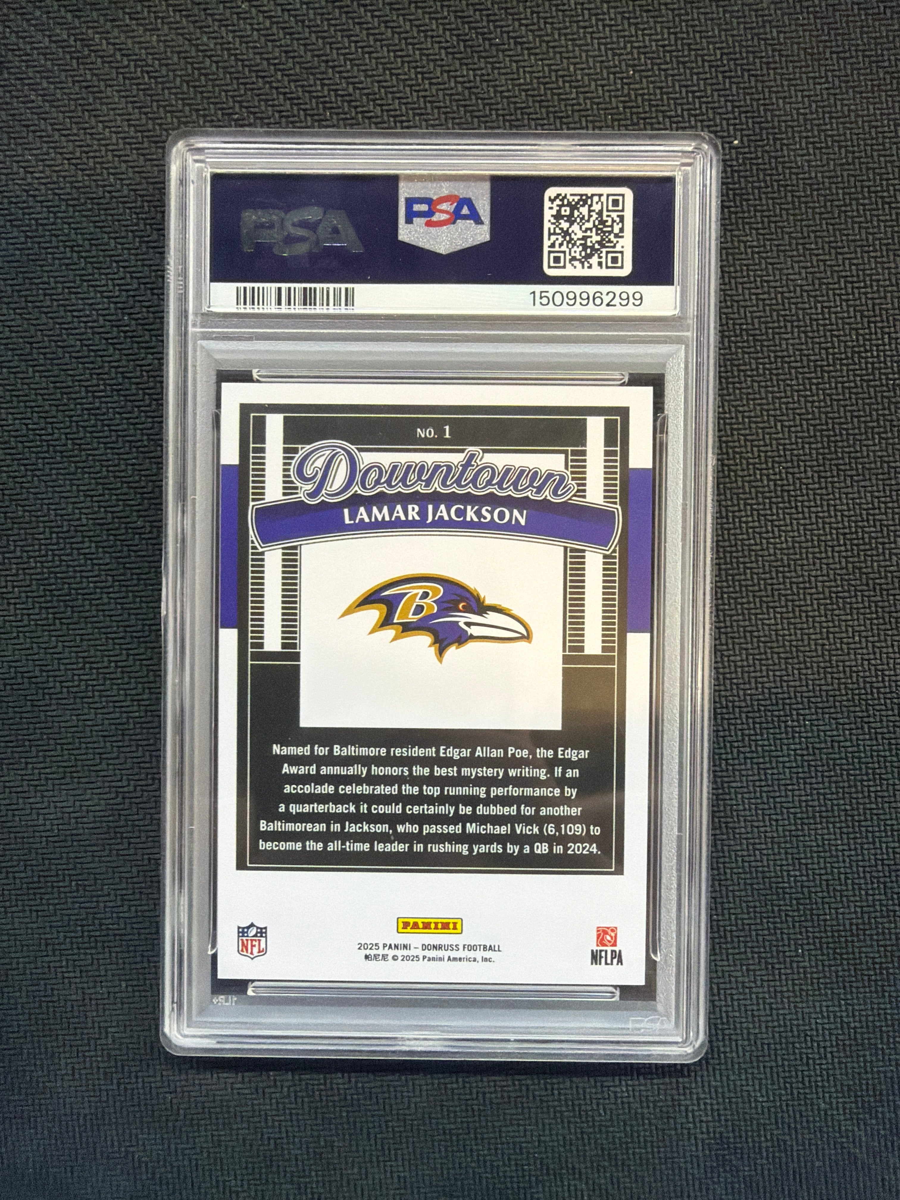 2025 Donruss Lamar Jackson Downtown! PSA 10 Ravens