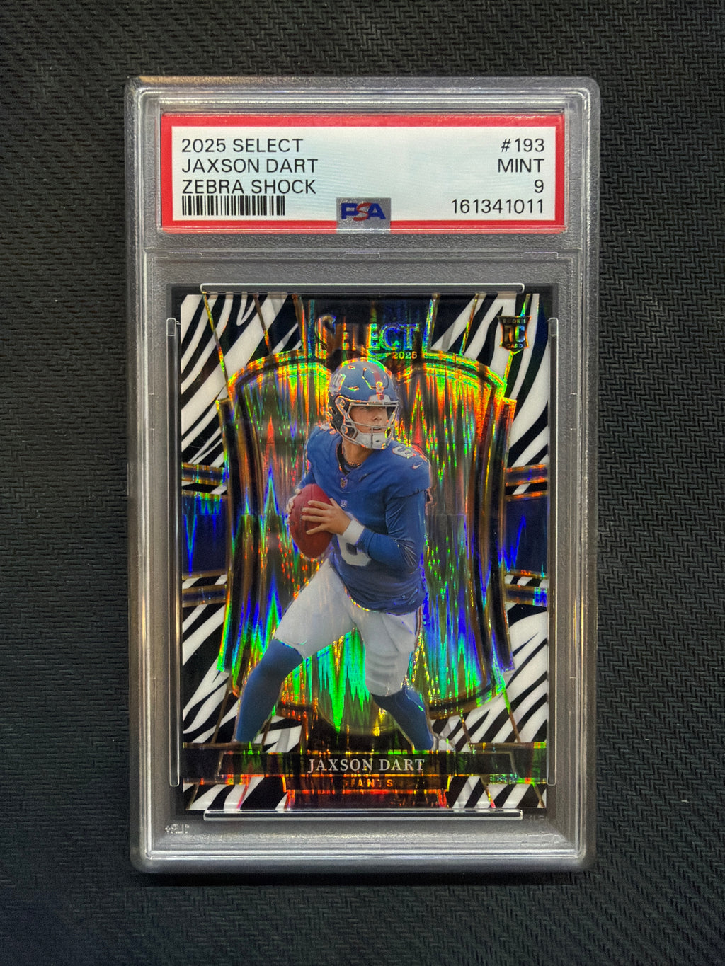 2025 Panini Select Jaxson Dart Rookie Zebra Shock PSA 9