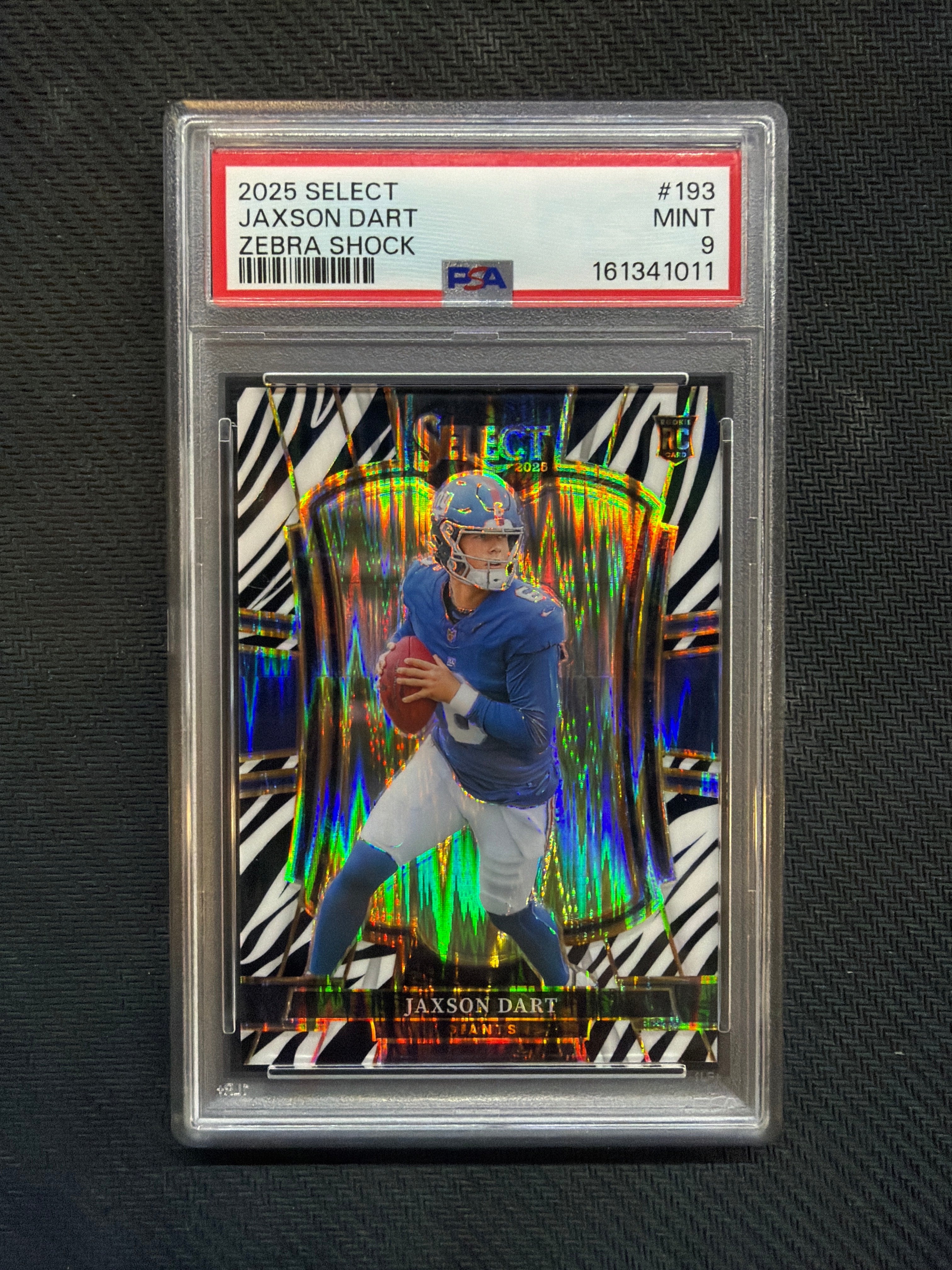 2025 Panini Select Jaxson Dart Rookie Zebra Shock PSA 9