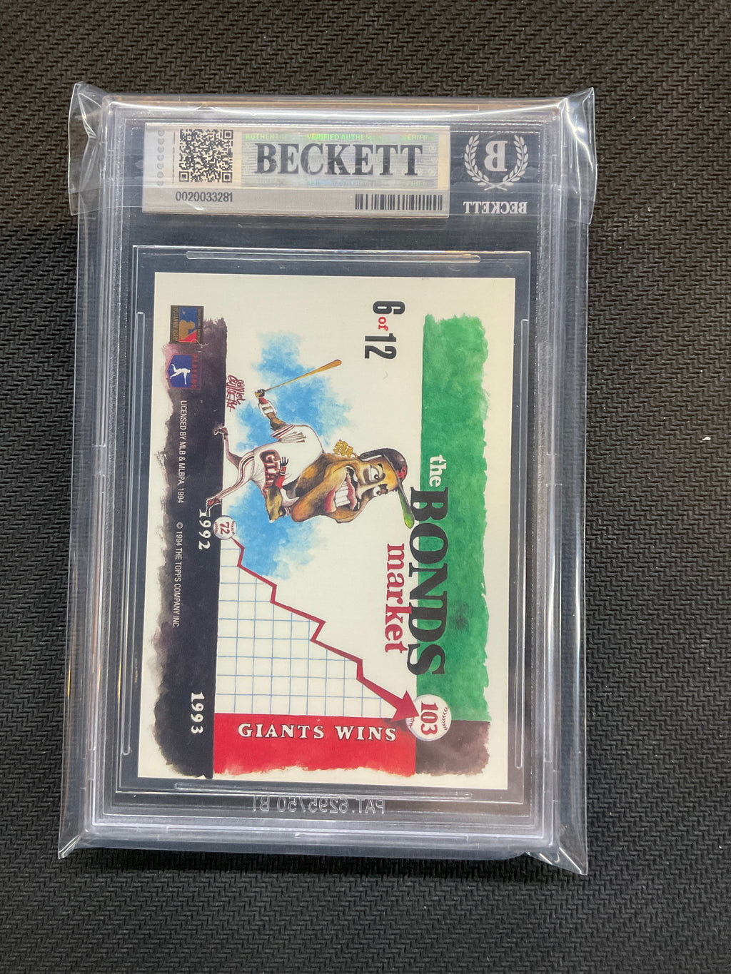 1994 Stadium Club Dougout Dirt Barry Bonds BGS 9 Giants