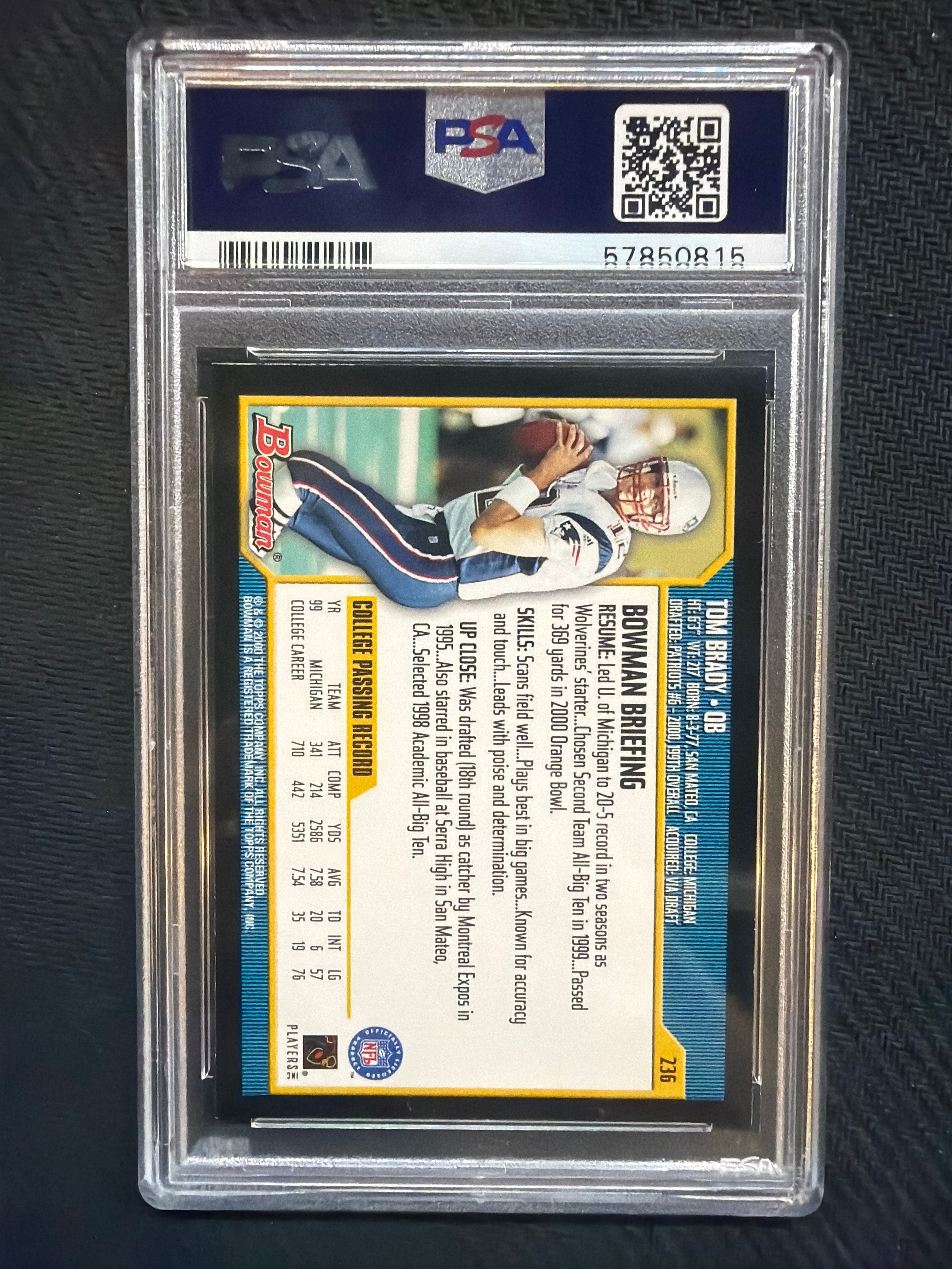 2000 Bowman Tom Brady Rookie #236 PSA 8 Patriots 815