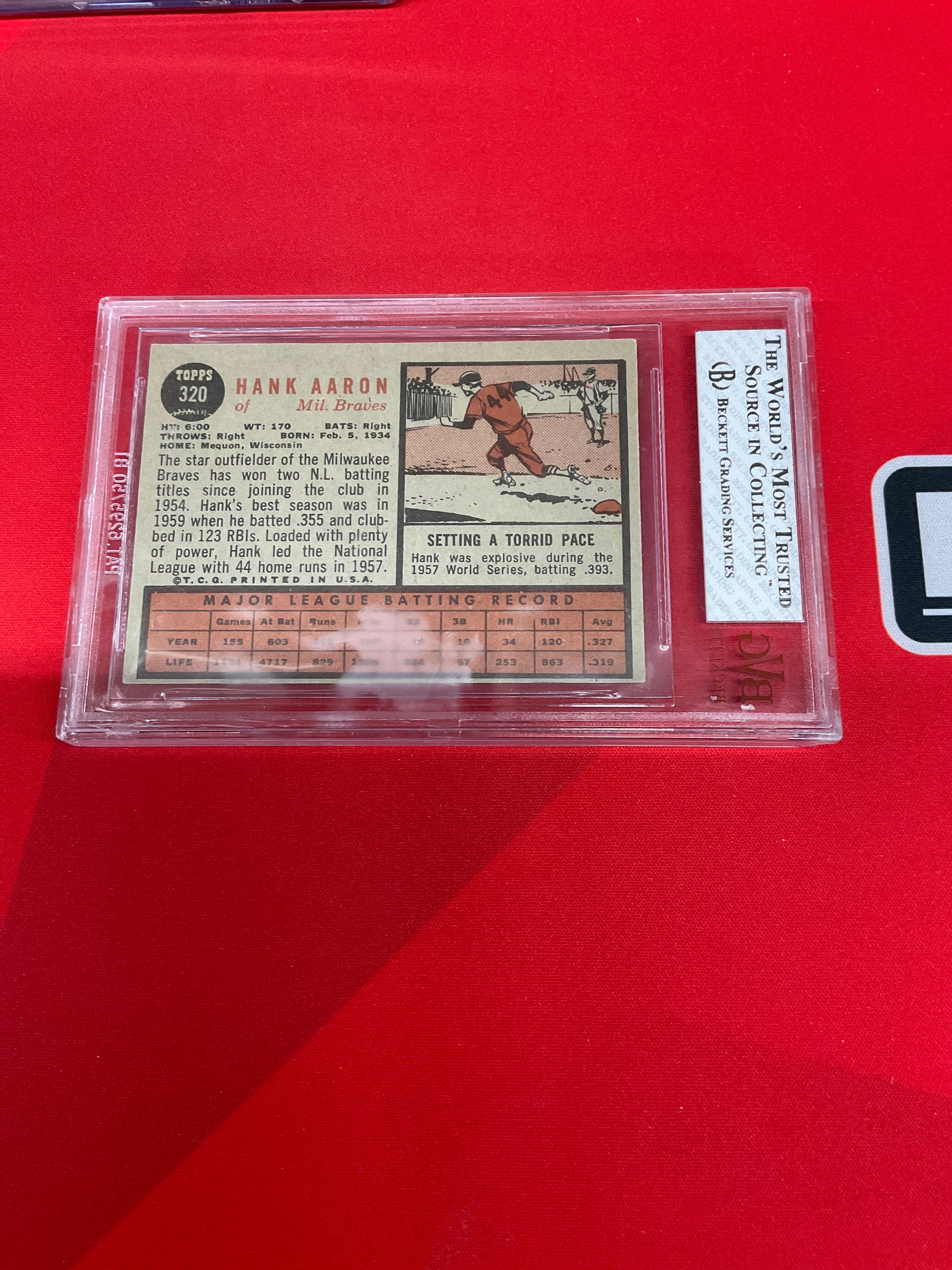1962 Topps #320 Hank Aaron BVG 3.5 Braves