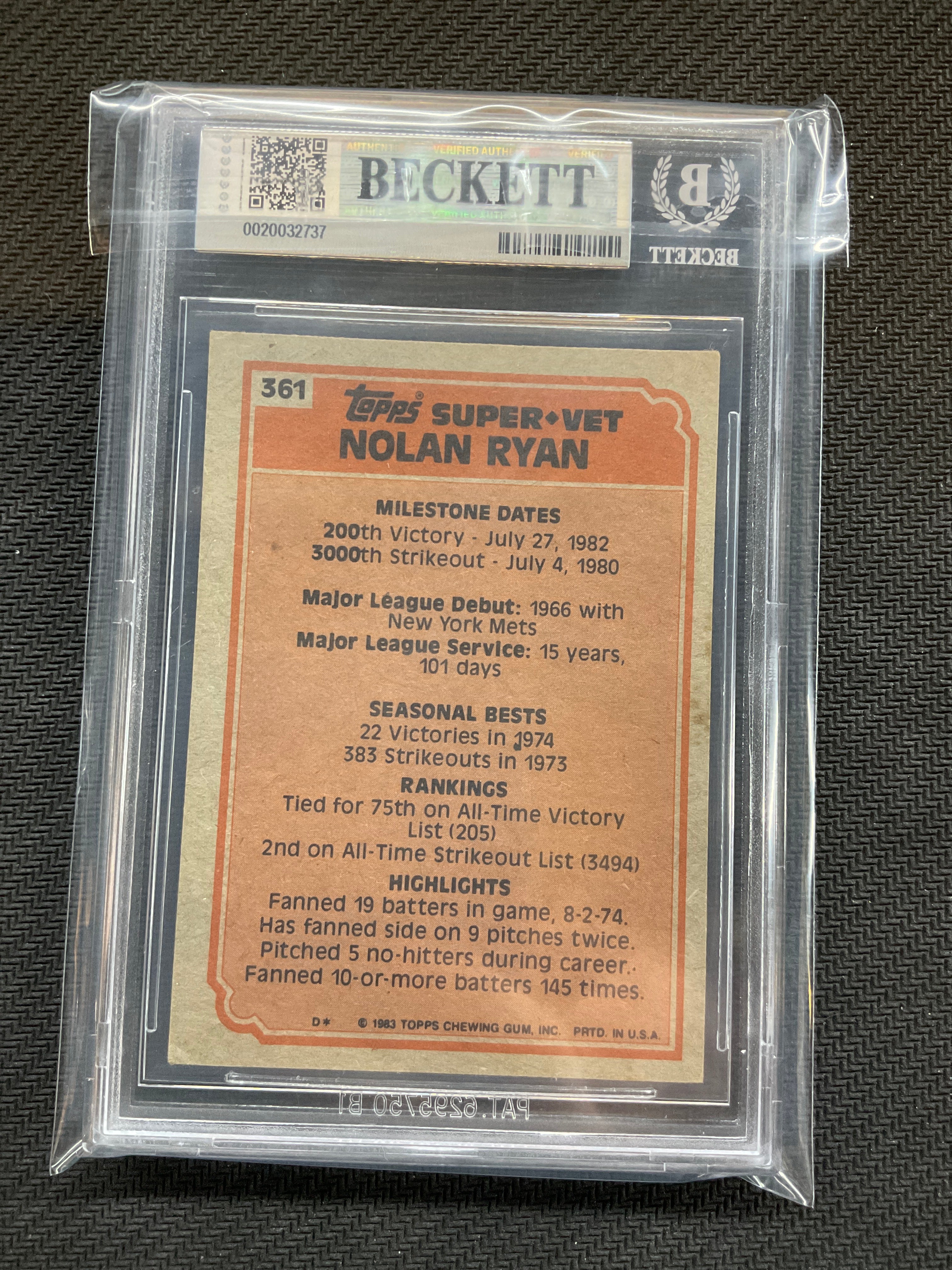 1983 Topps Nolan Ryan Veteran BGS 7.5 Astros
