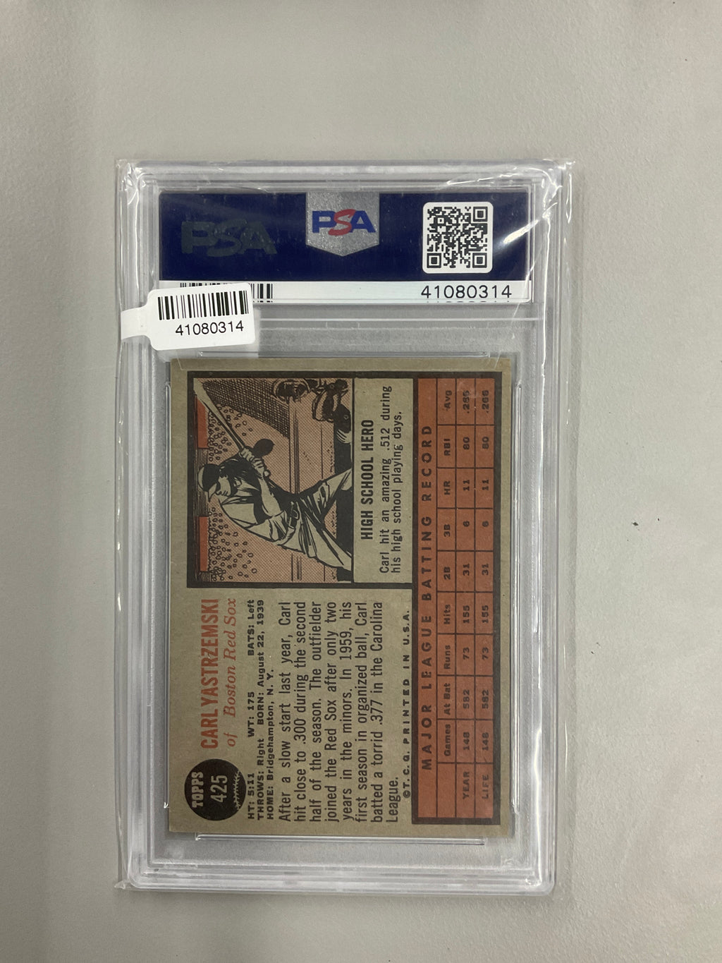 1962 Topps Carl Yastrzemski #425 PSA 4 Red Sox