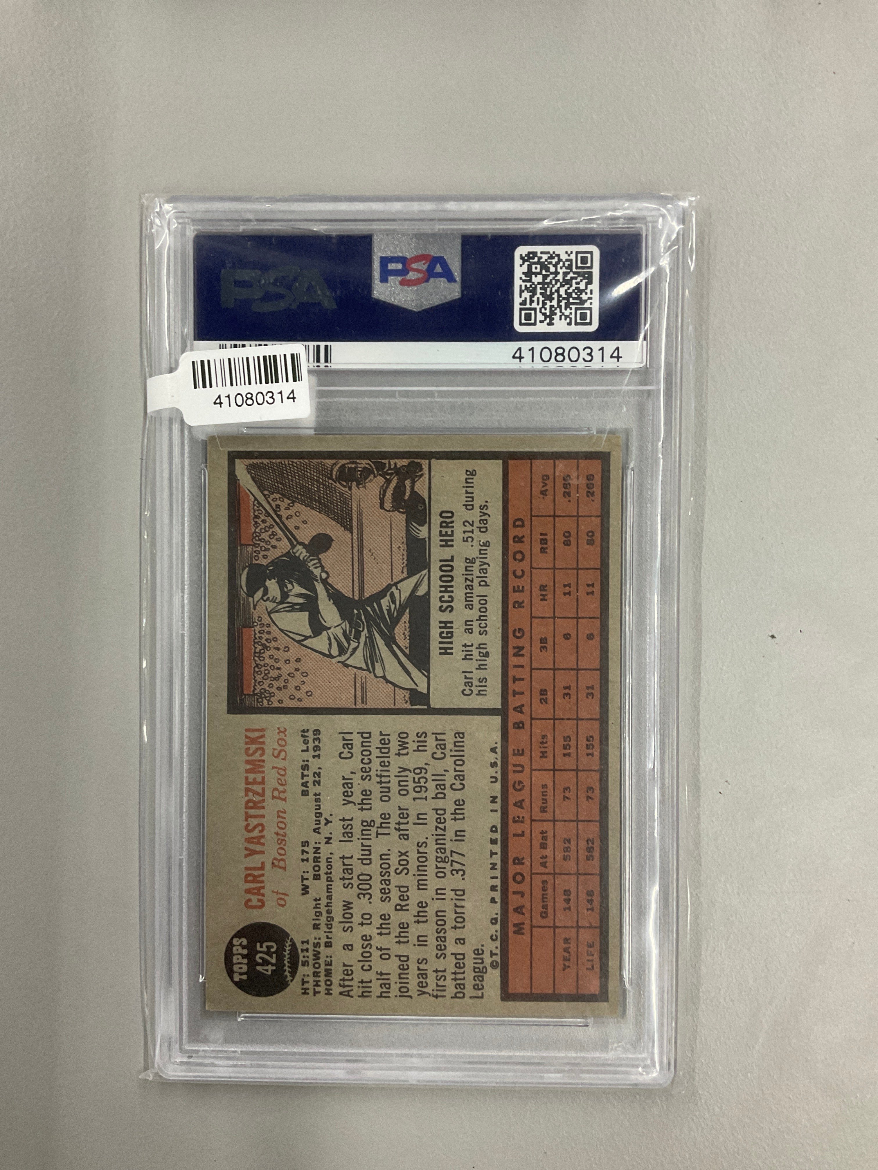 1962 Topps Carl Yastrzemski #425 PSA 4 Red Sox