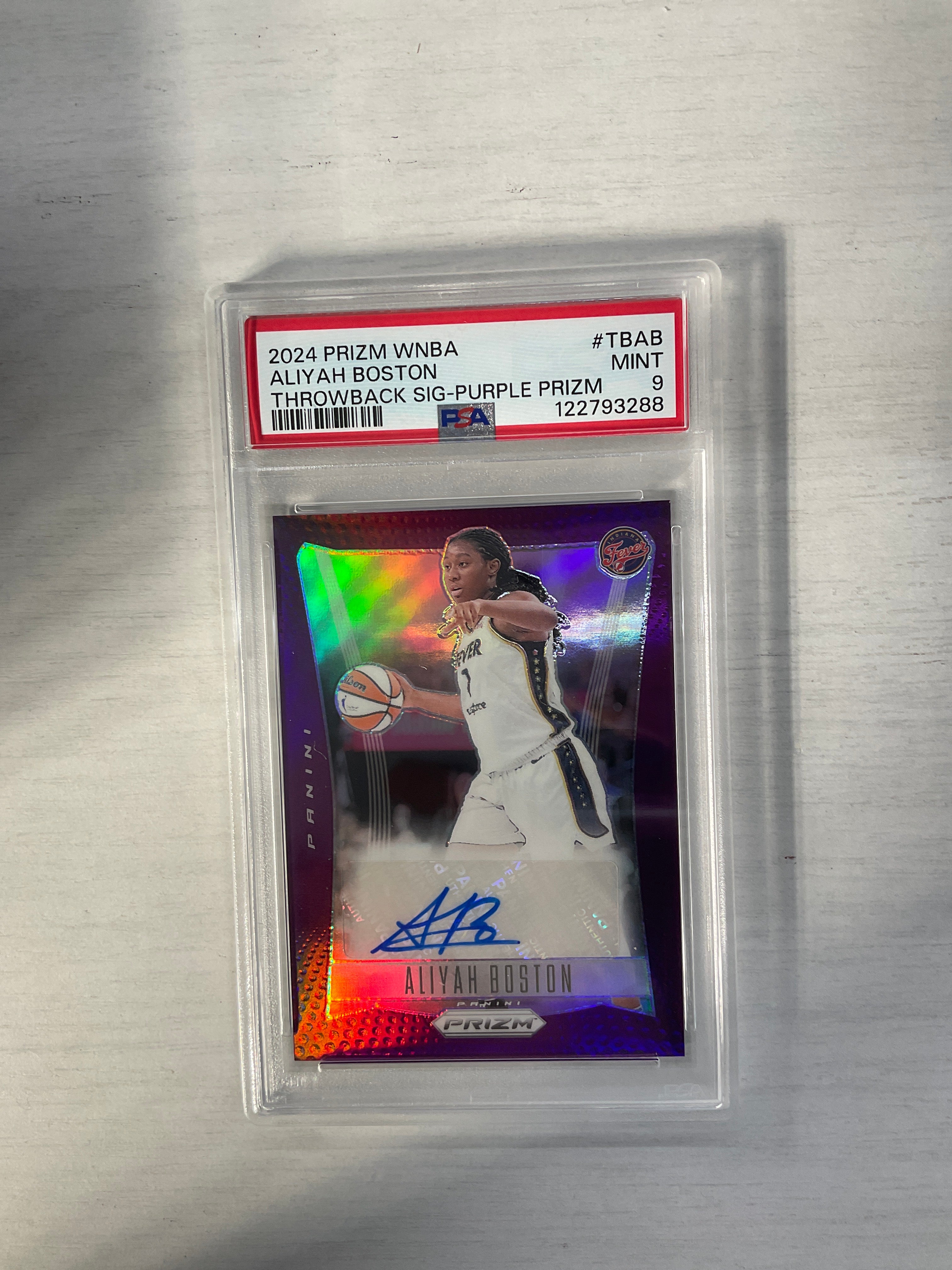 2024 Prizm WNBA Aliyah Boston Purple Auto /49 PSA 9 Throwback