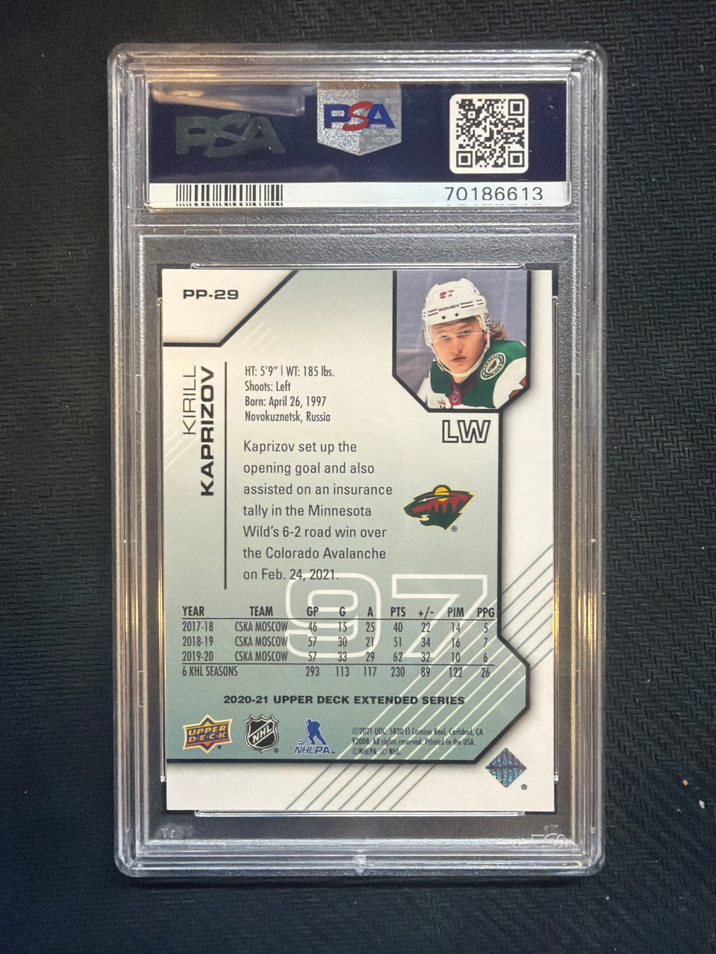 2020 Upper Deck Kirill Kaprizov Rookie /1000 PSA 10