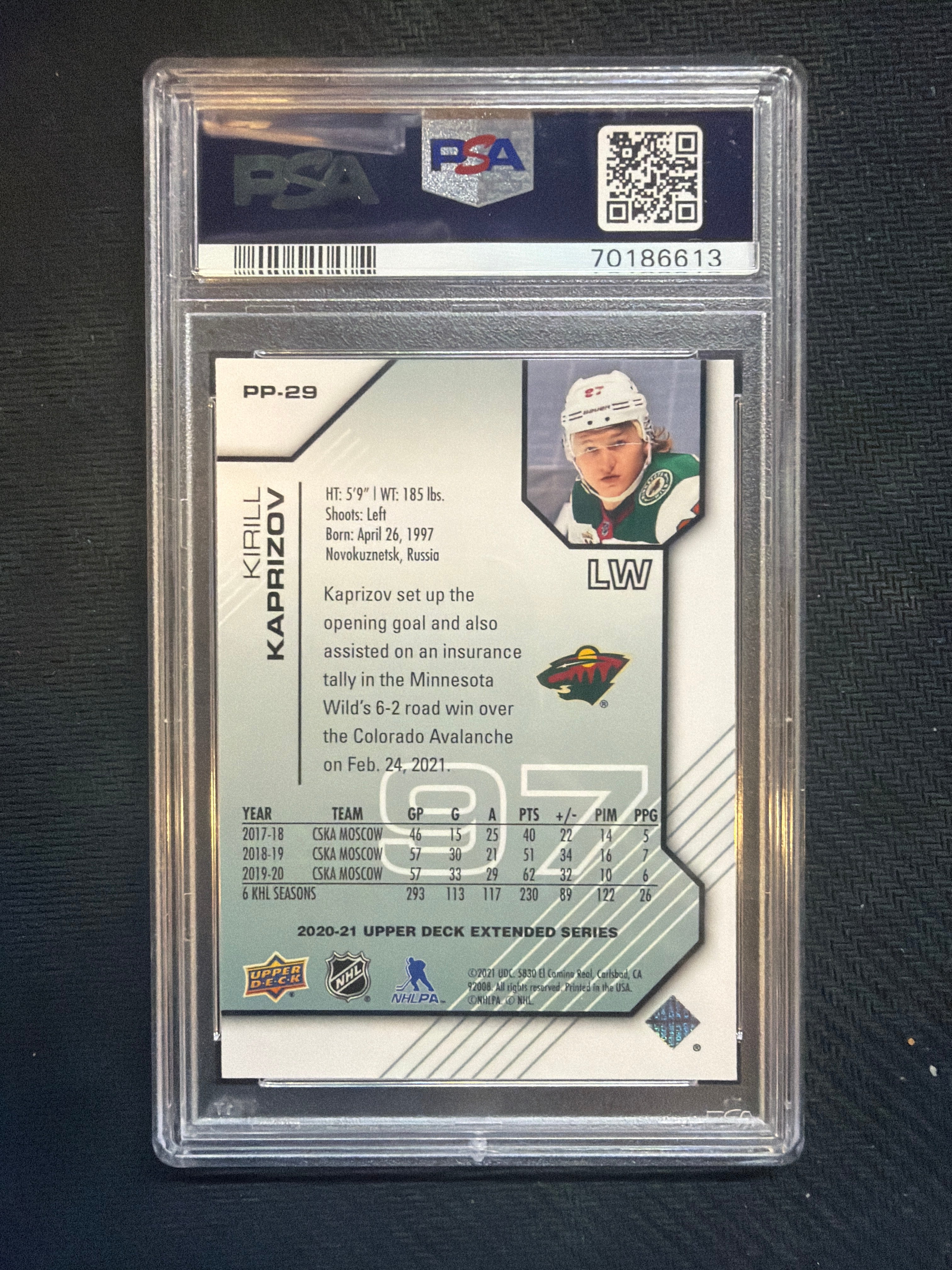 2020 Upper Deck Kirill Kaprizov Rookie /1000 PSA 10