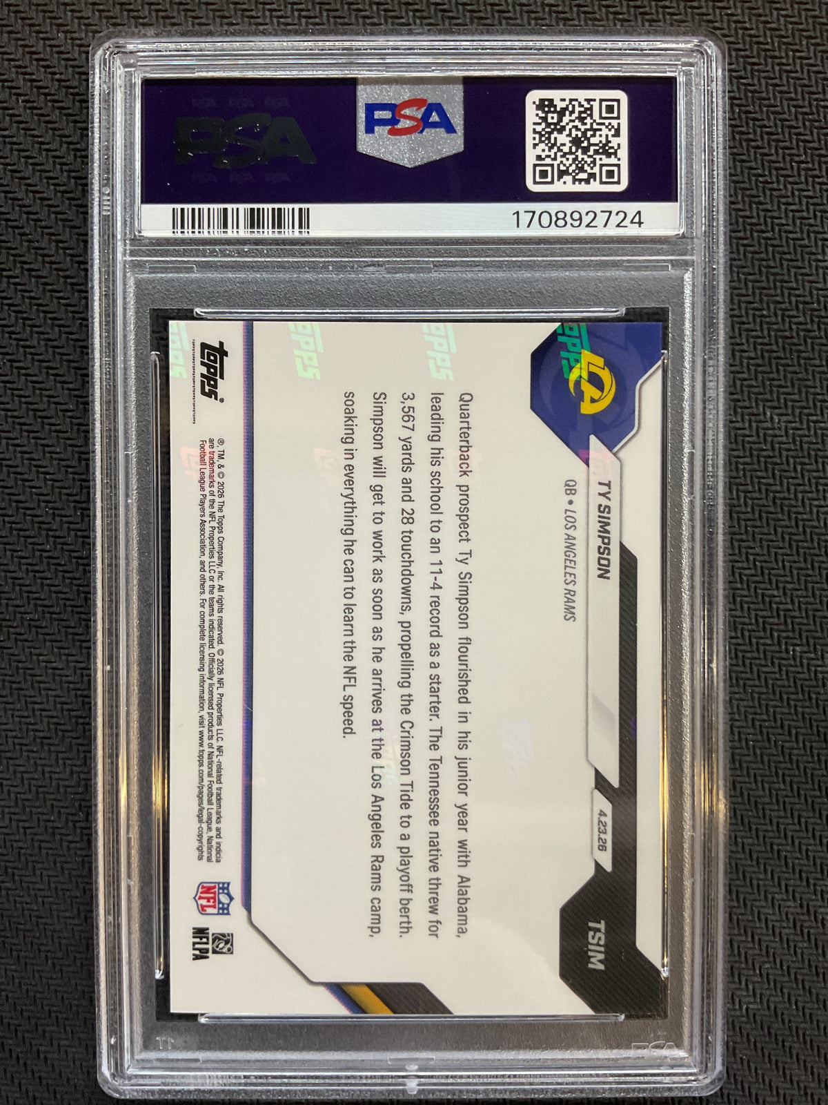 2026 Topps Now #TSIM Ty Simpson PSA 10 724