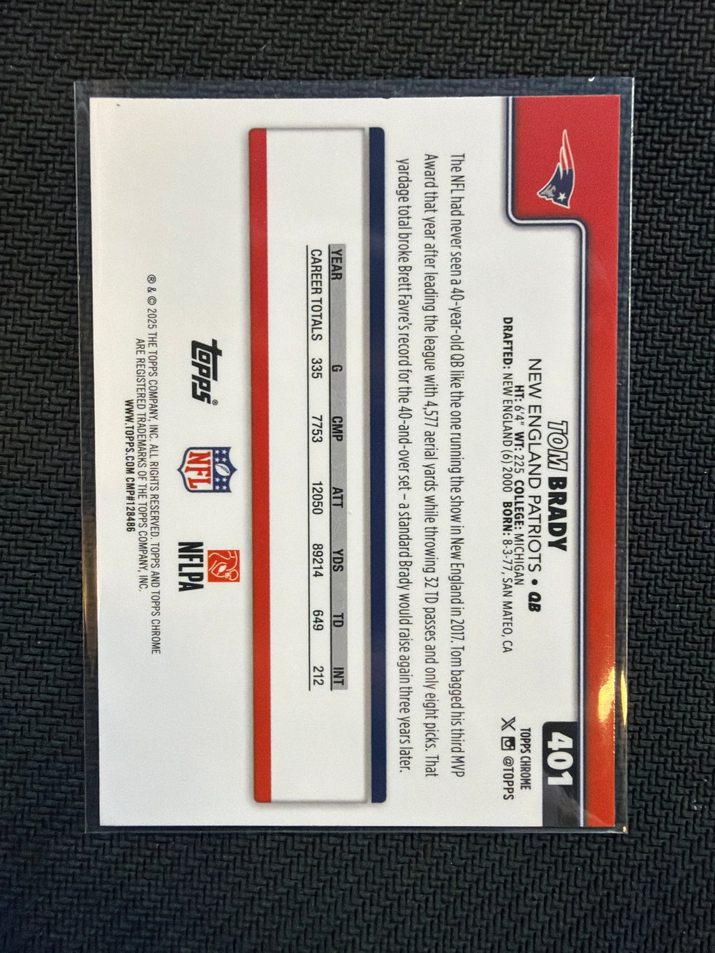 2025 Topps Chrome Tom Brady Image Variation