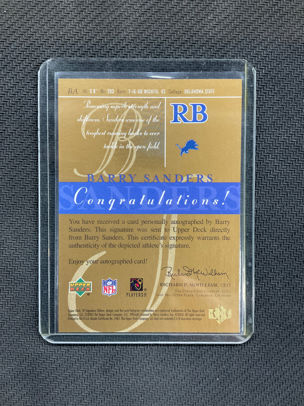 2003 SP Signature Edition Barry Sanders Auto /100 Lions