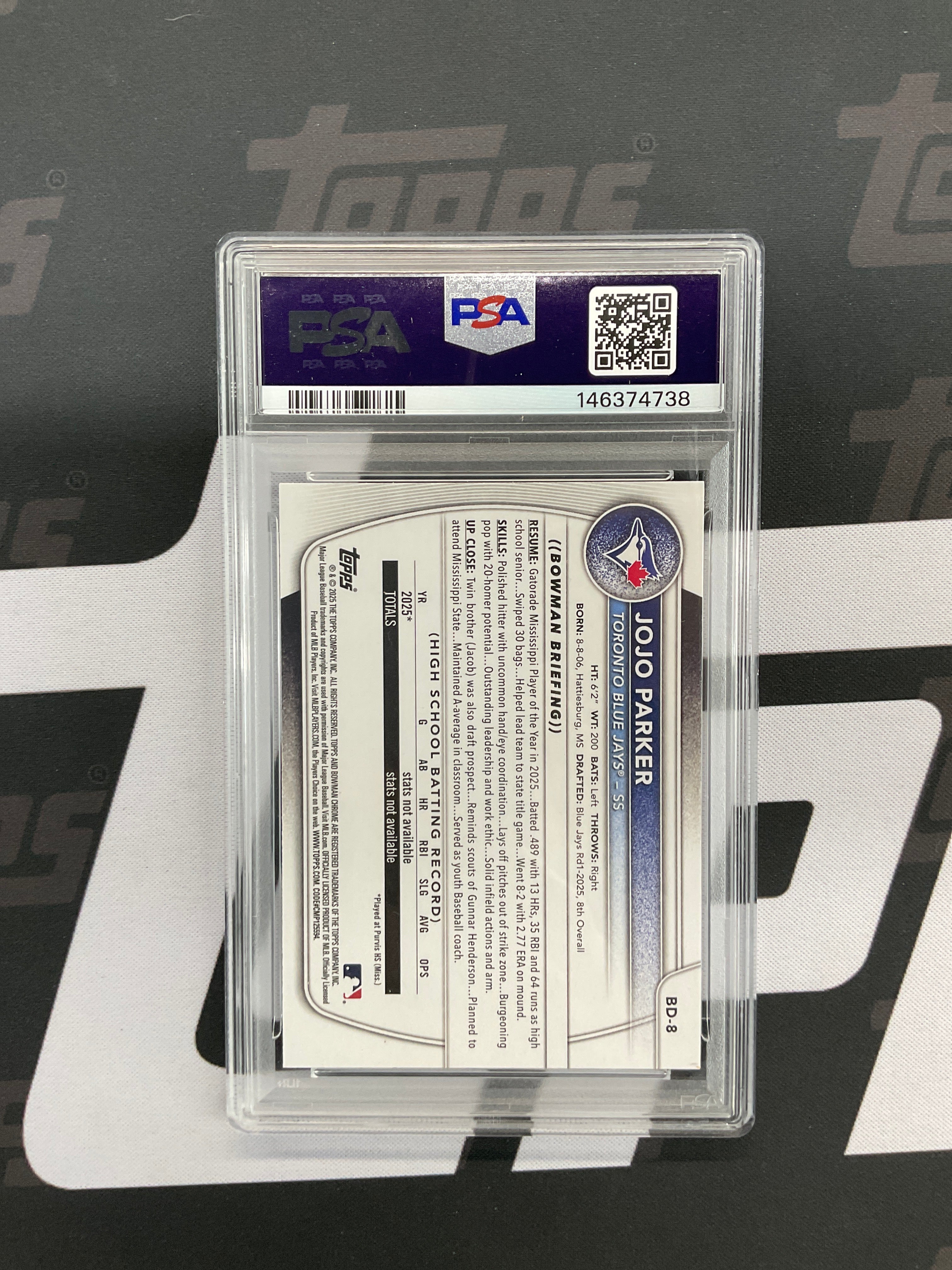 2025 Bowman Draft Jojo Parker Rookie 1st PSA 10 Jays