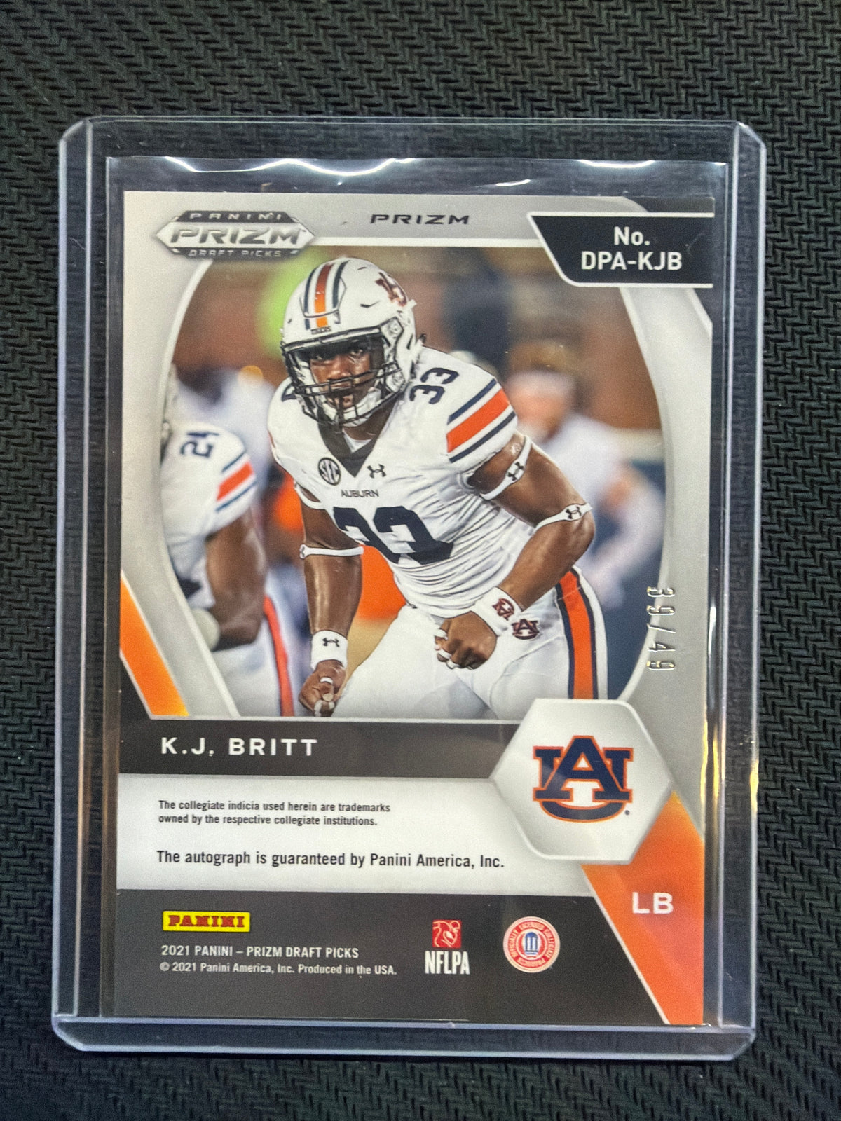 2021 Prizm Draft Picks K.J. Britt Rookie Auto /49 Auburn