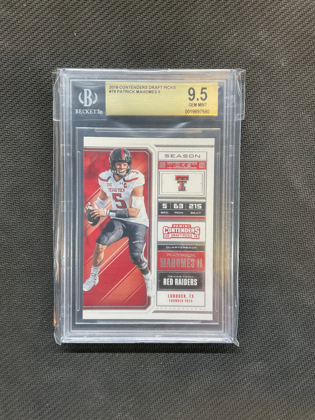 2019 Contenders Draft Picks Patrick Mahomes II BGS 9.5 Texas Tech