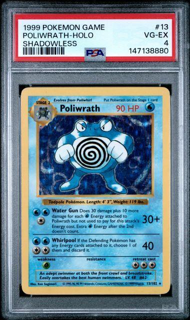 1999 Pokemon Shadowless Poliwrath Holo 13 PSA 4