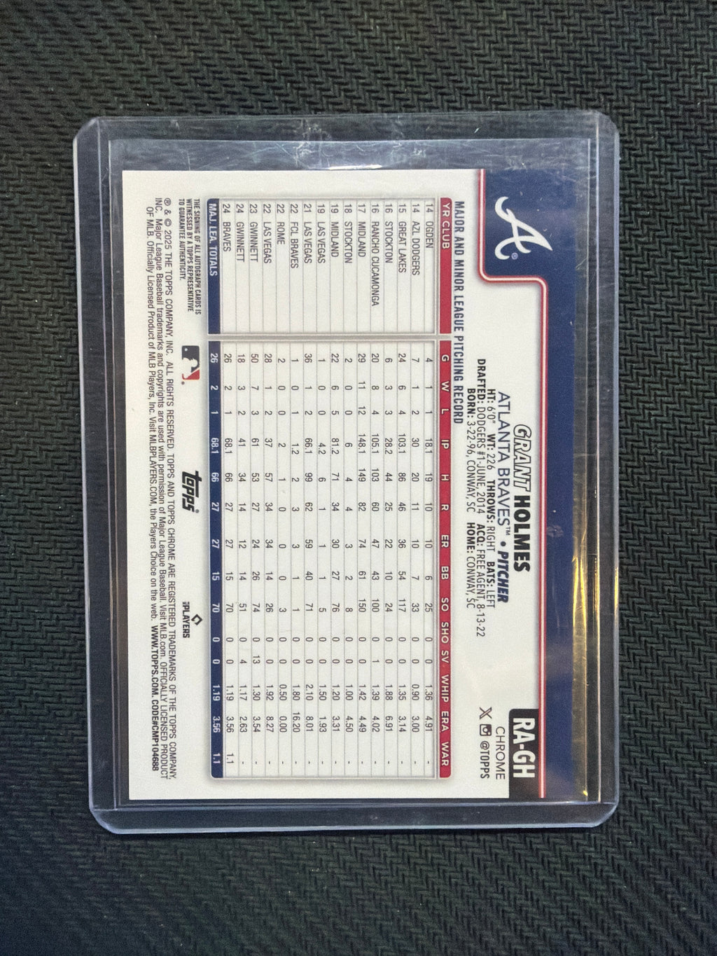 2025 Topps Chrome Grant Holmes Rookie Auto /150 Braves