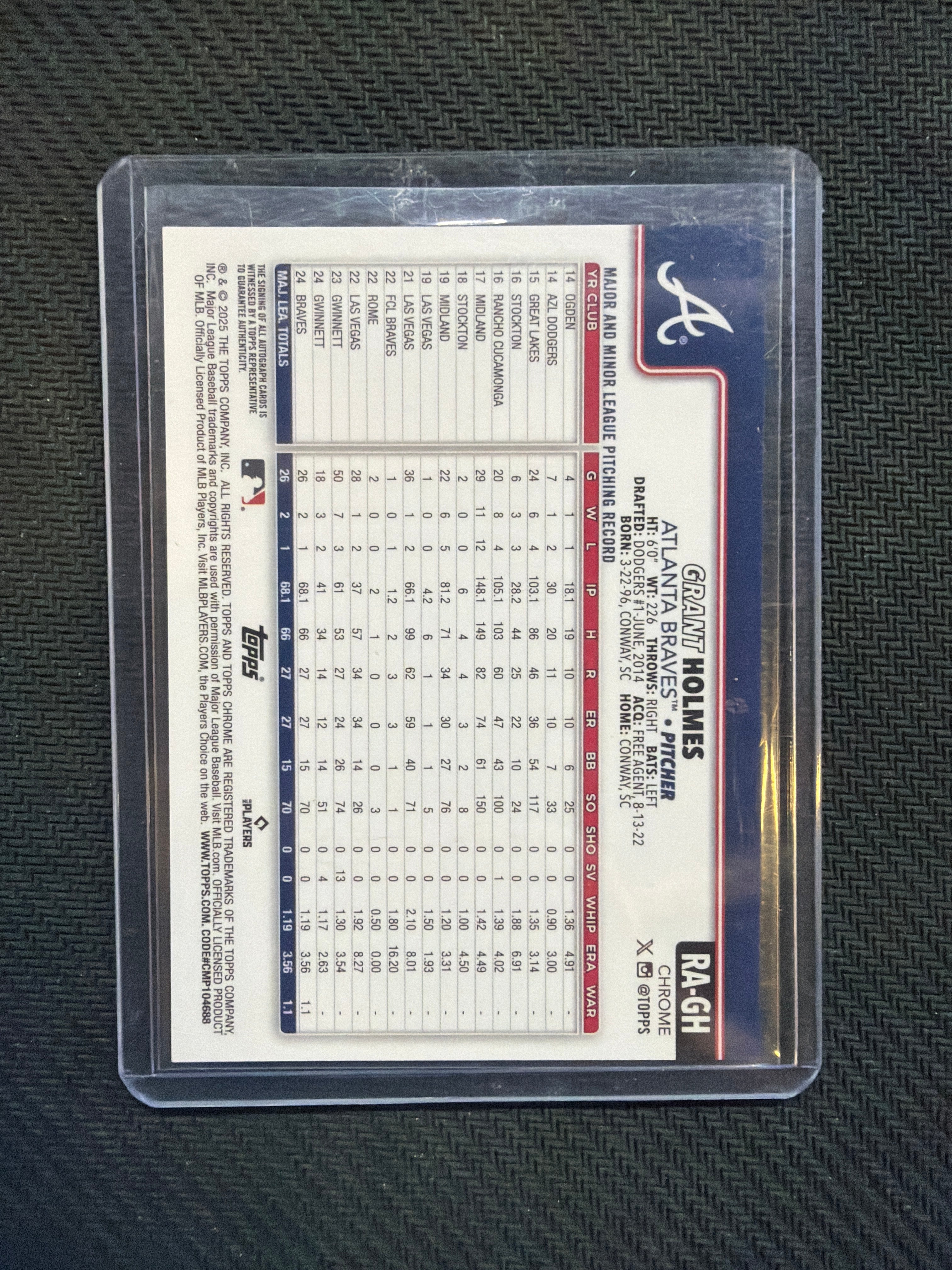 2025 Topps Chrome Grant Holmes Rookie Auto /150 Braves