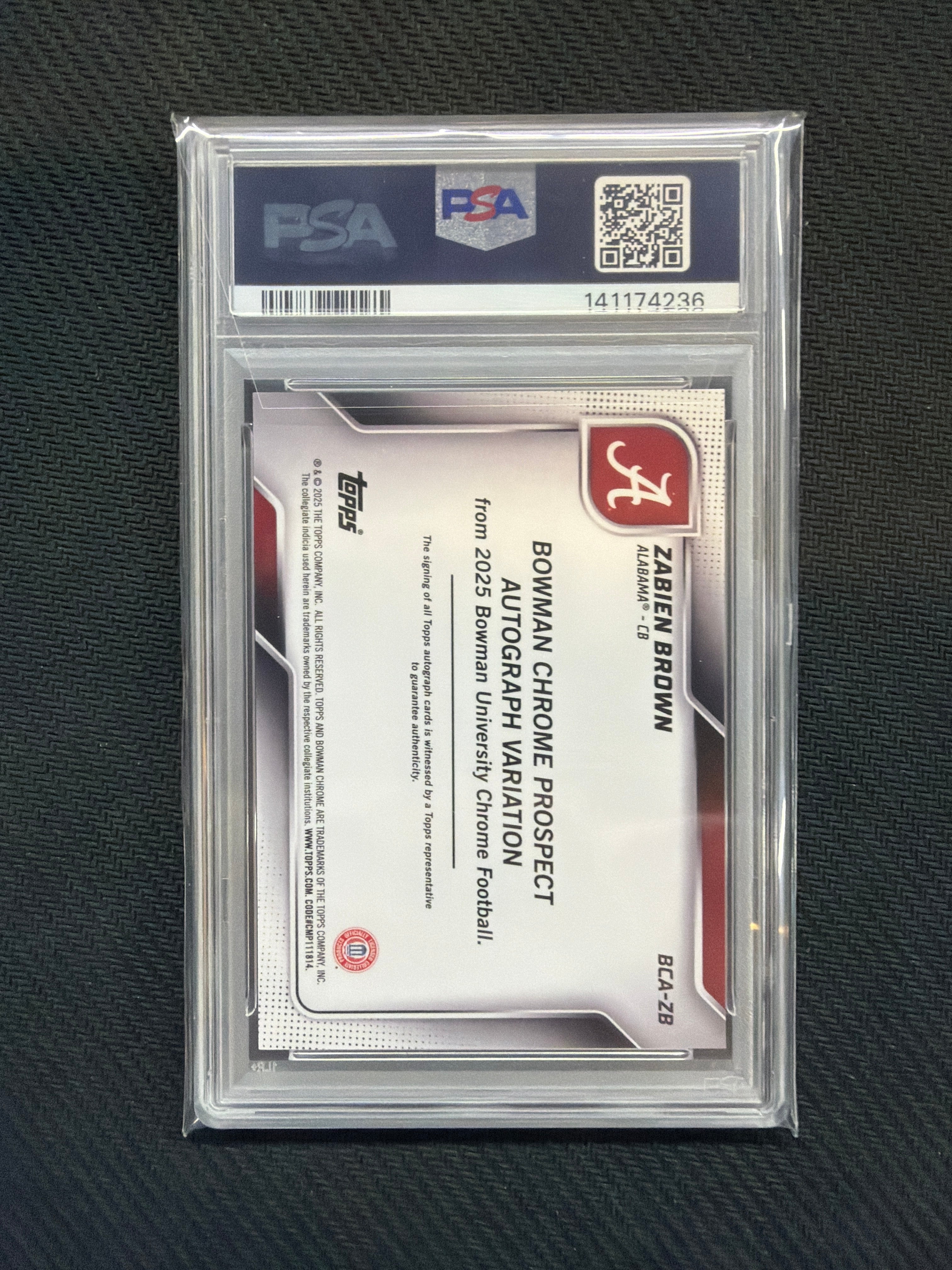 2025 Bowmamn U Chrome Zavien Brown Auto /75 PSA 10 Alabama